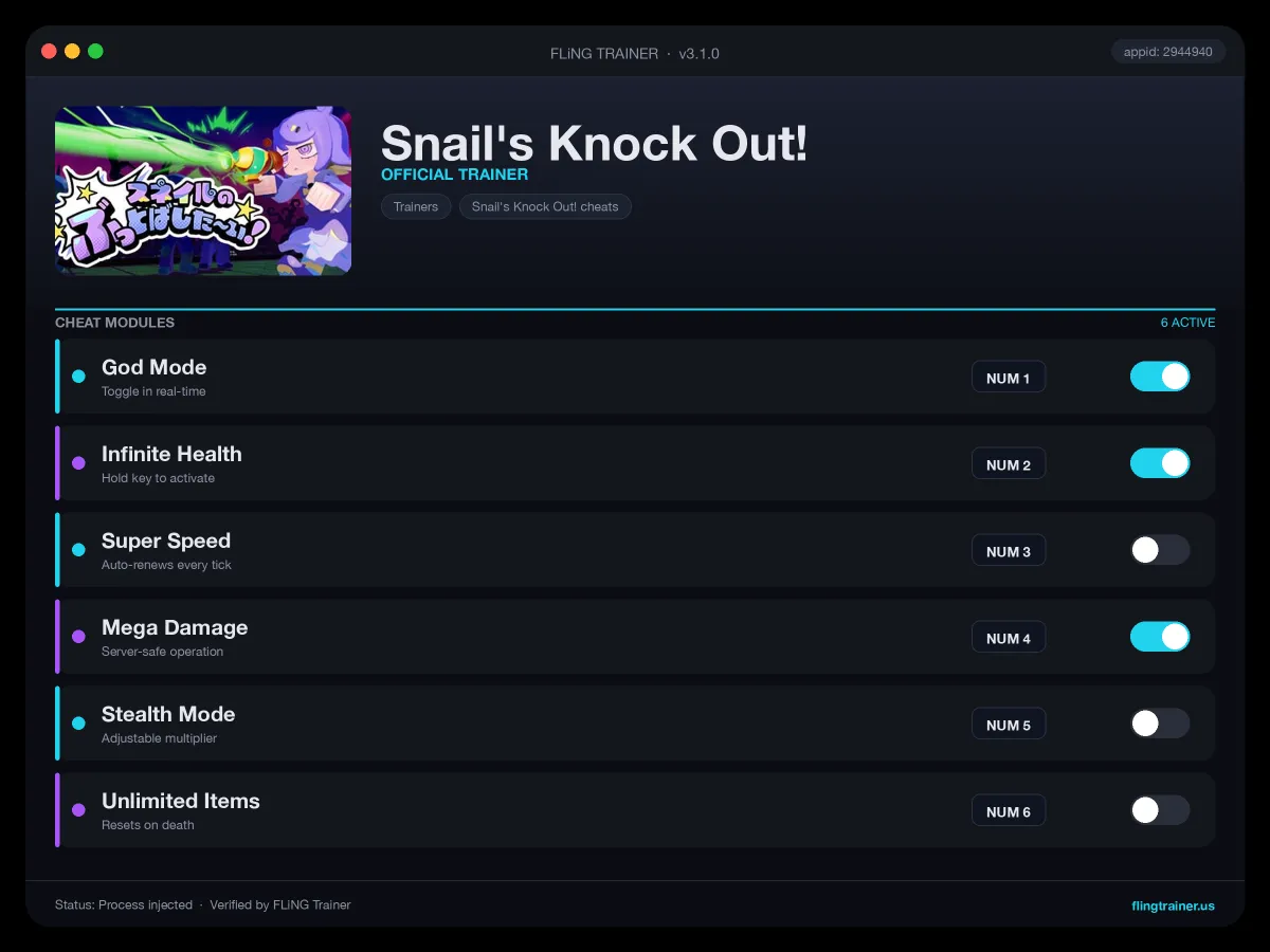 Snail's Knock Out! Trainer interface