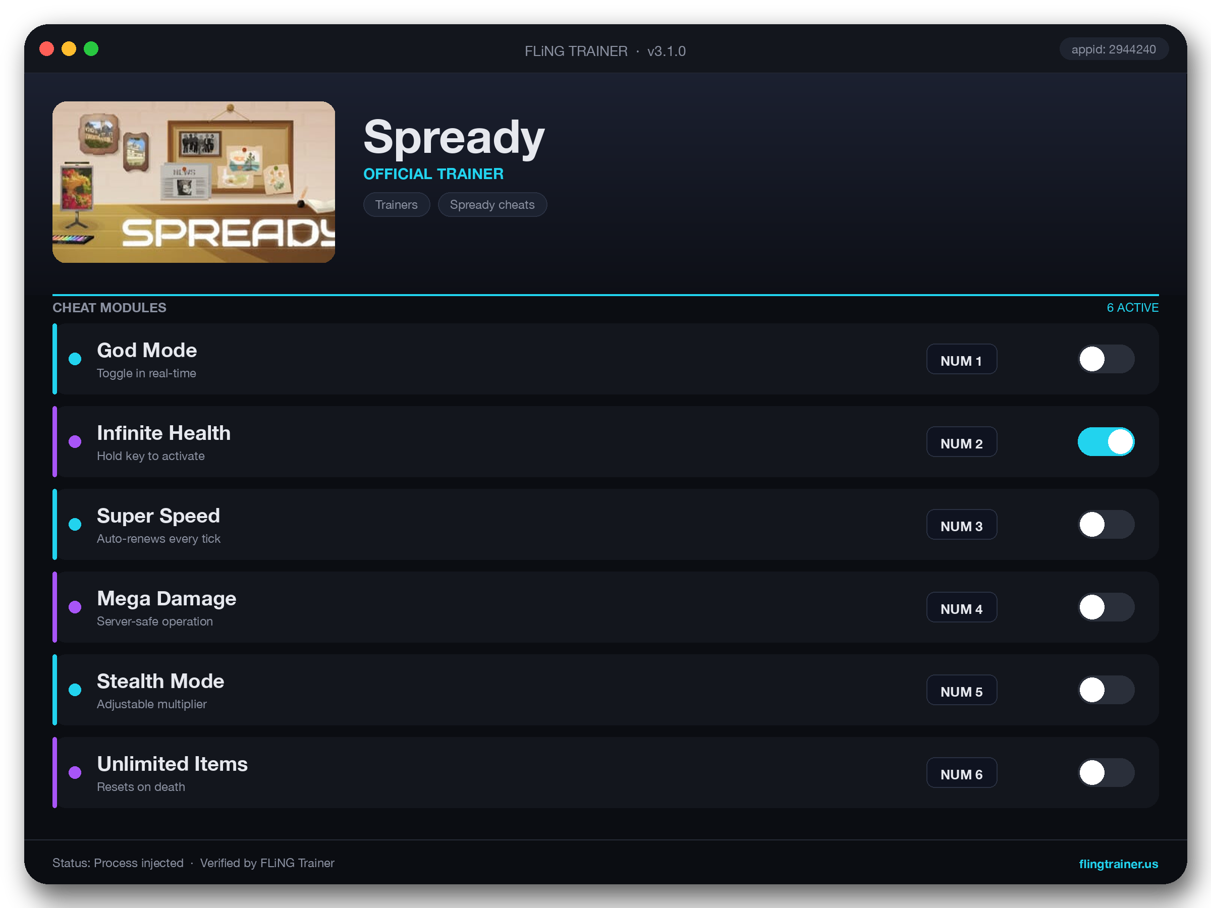 Spready Trainer interface