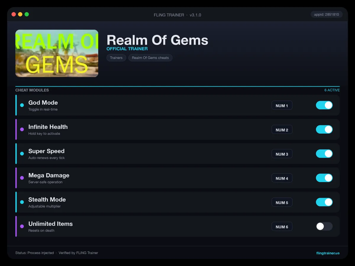 Realm Of Gems Trainer interface