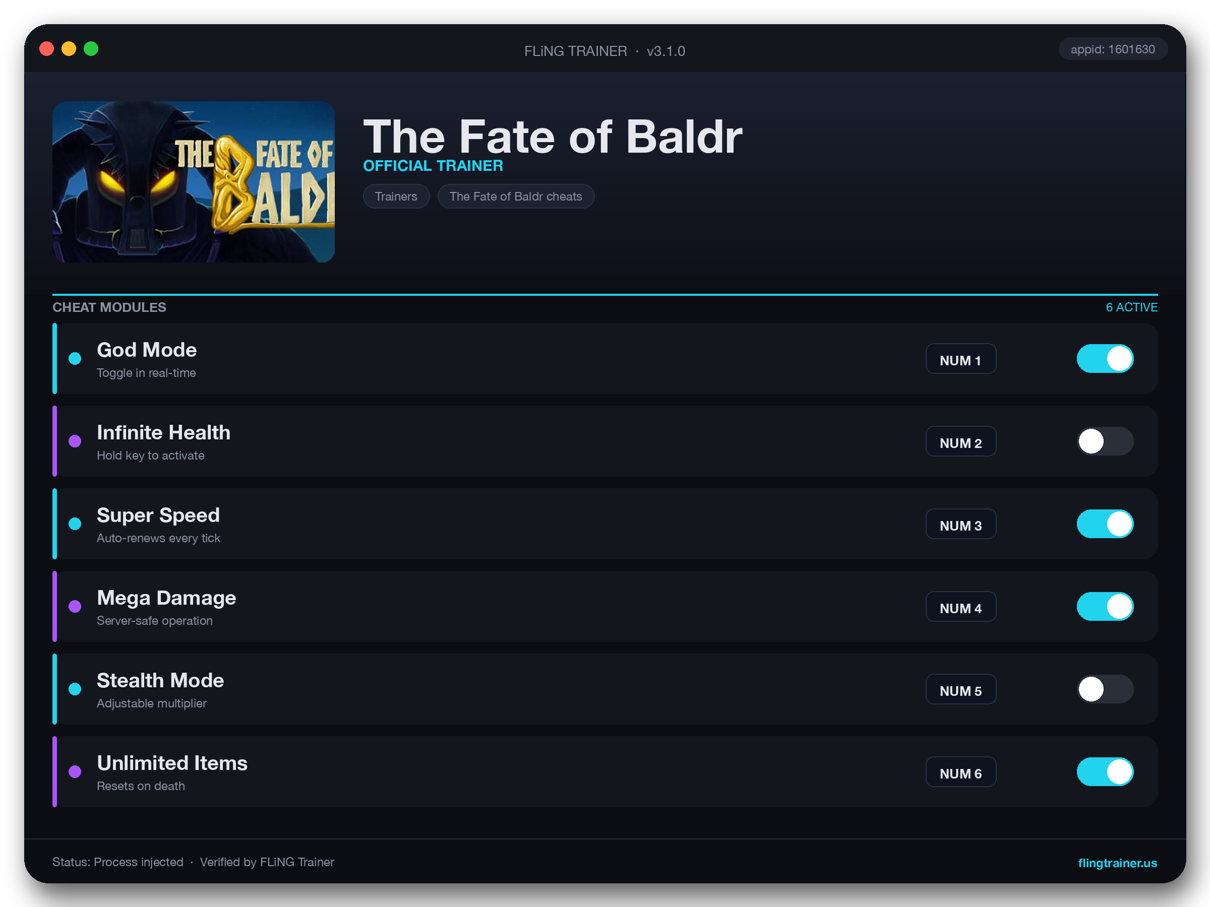 The Fate of Baldr Trainer interface
