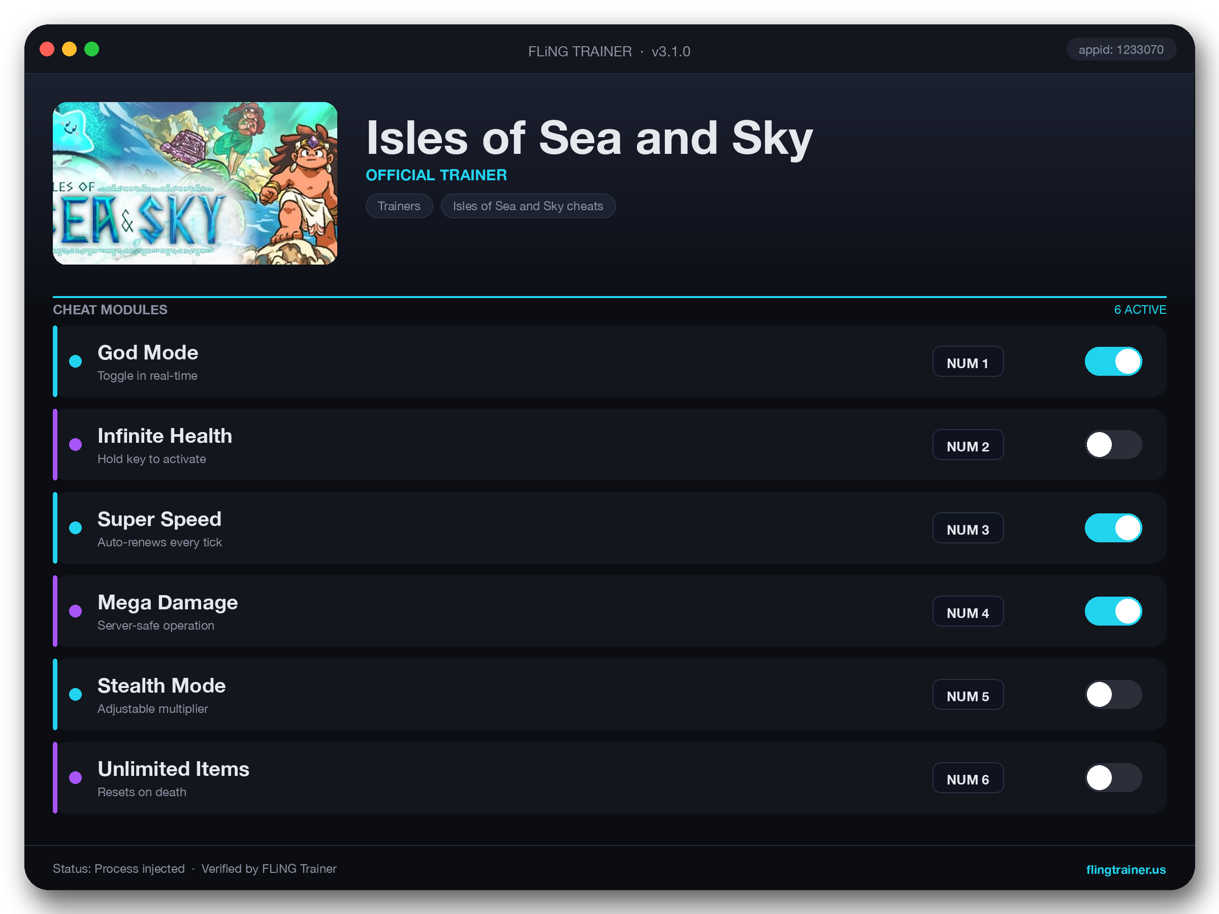 Isles of Sea and Sky Trainer interface