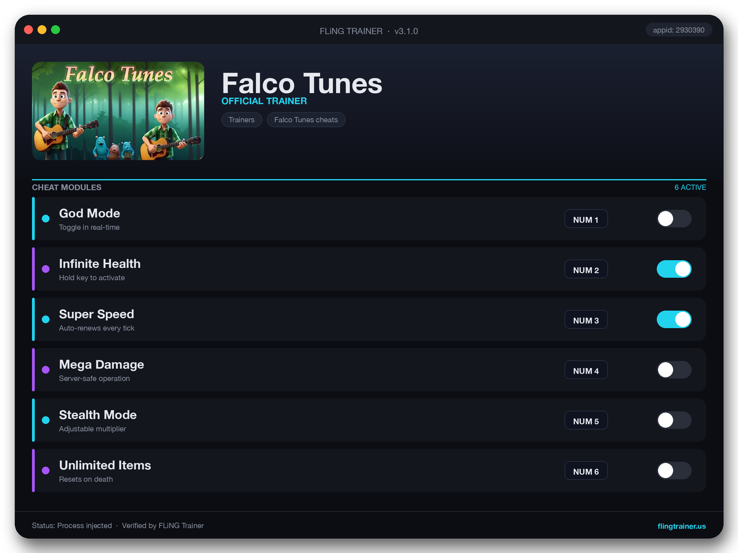 Falco Tunes Trainer interface