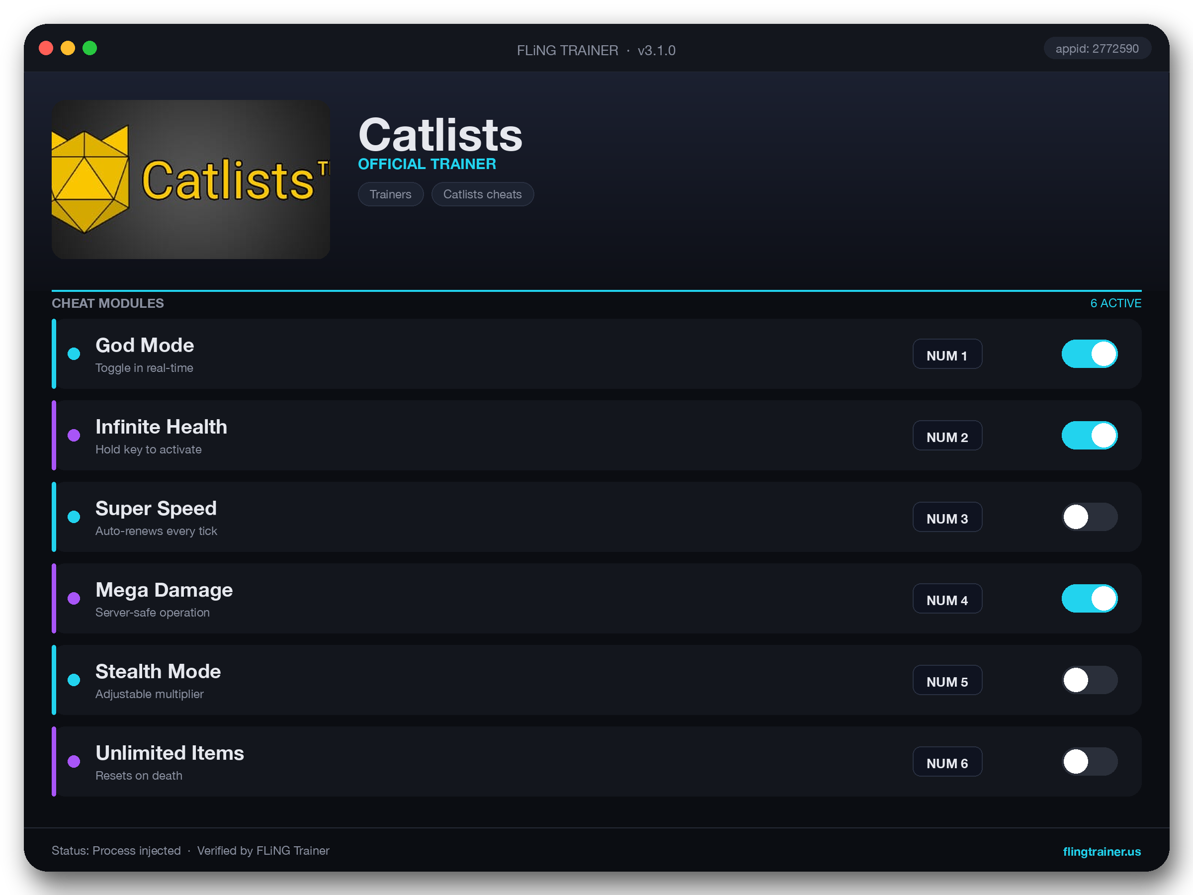 Catlists Trainer interface