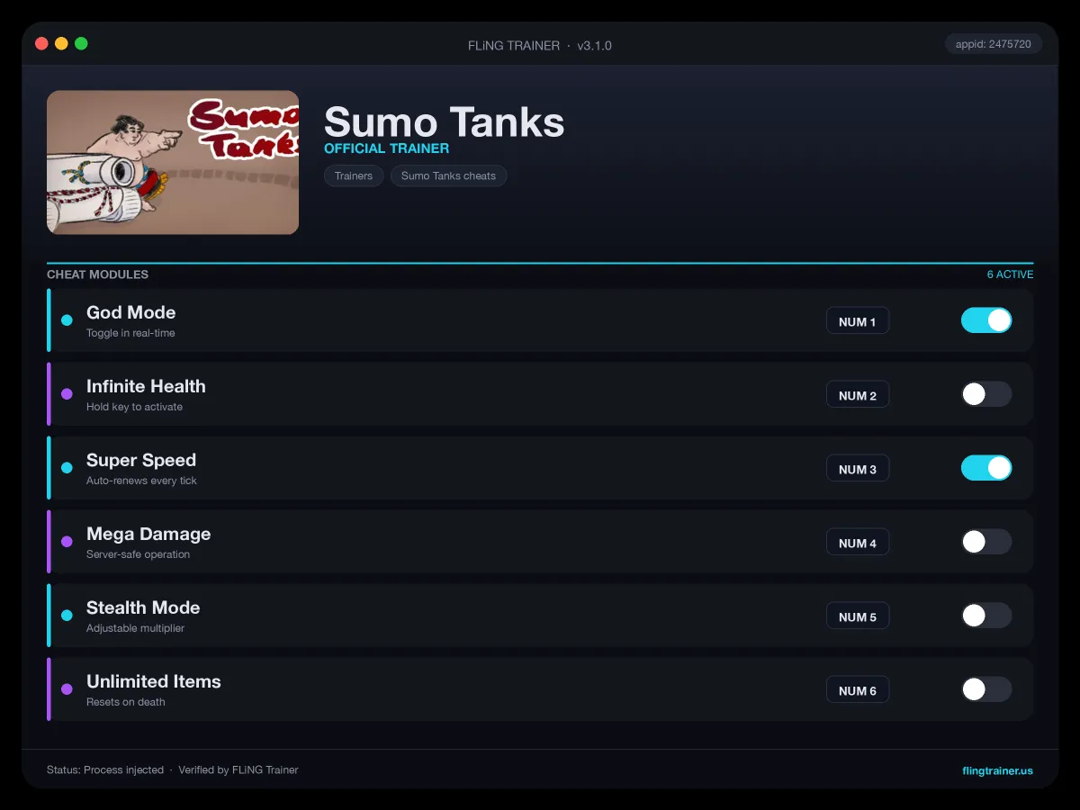 Sumo Tanks Trainer interface