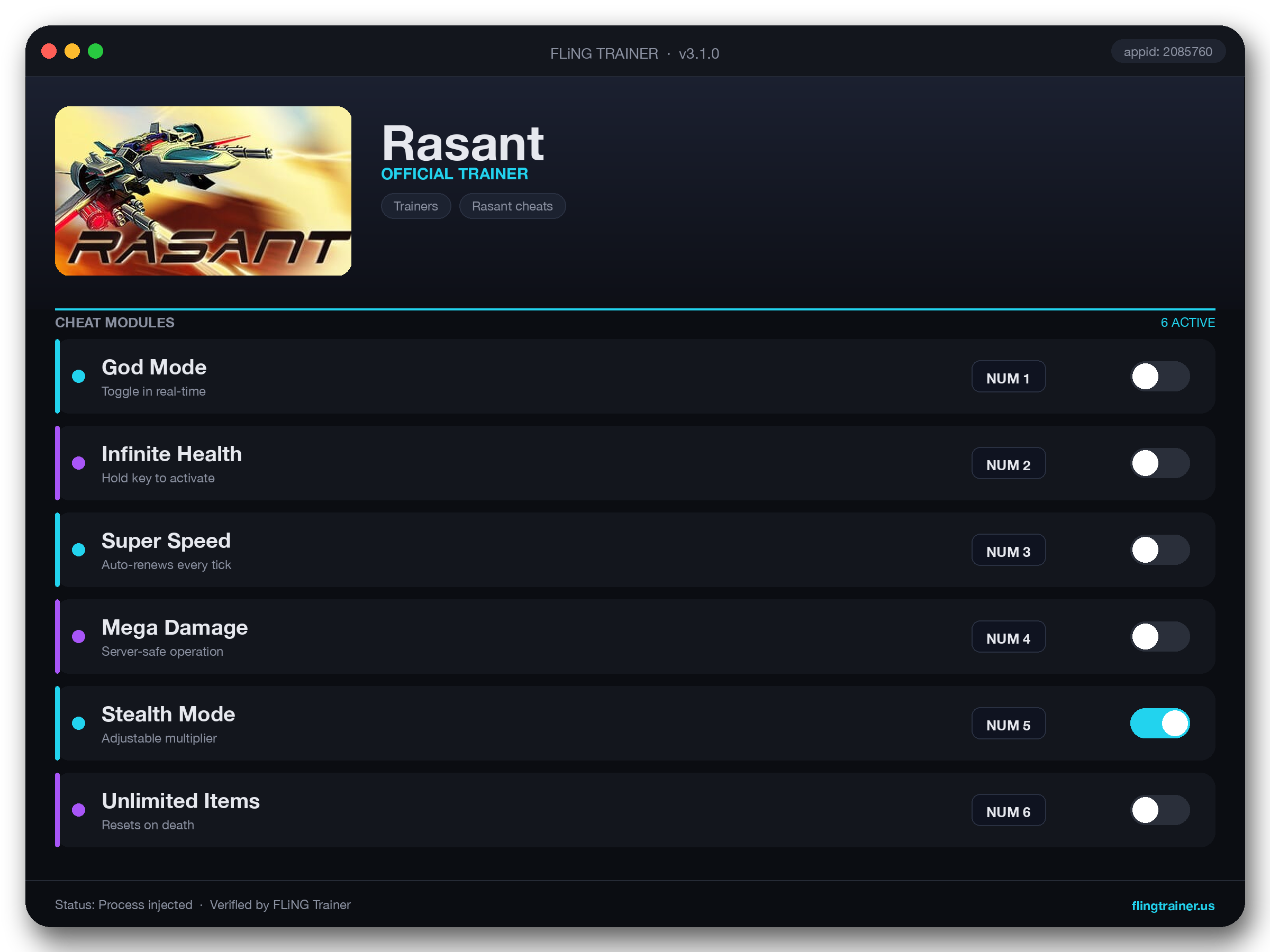 Rasant Trainer interface