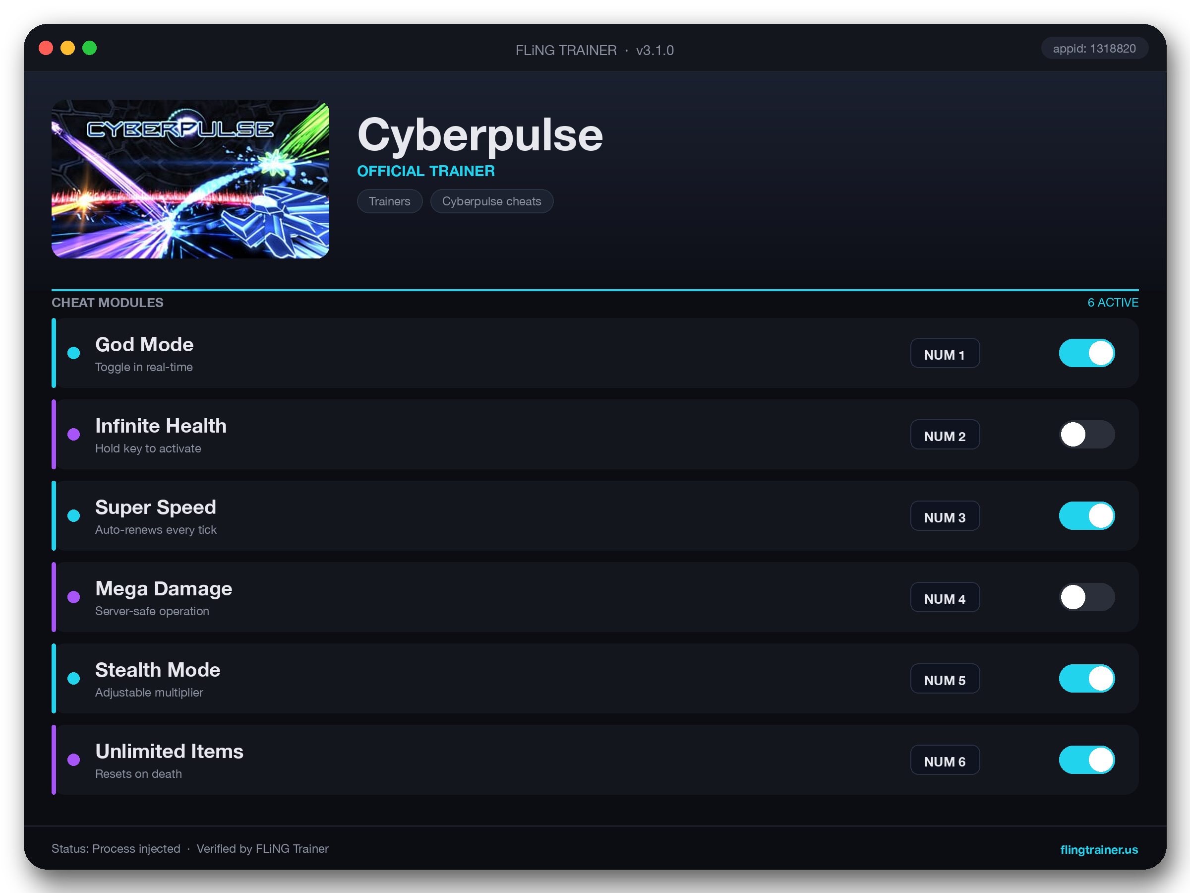 Cyberpulse Trainer interface