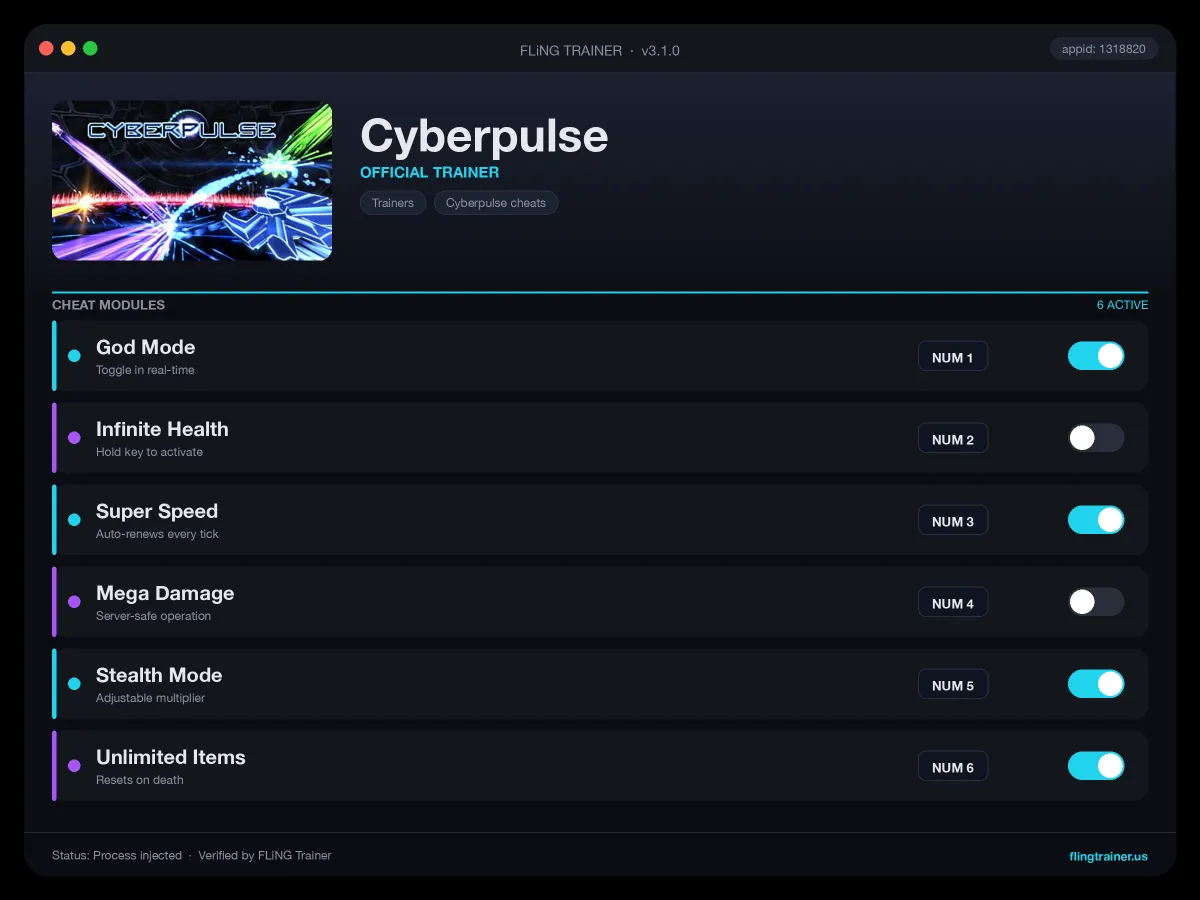 Cyberpulse Trainer interface