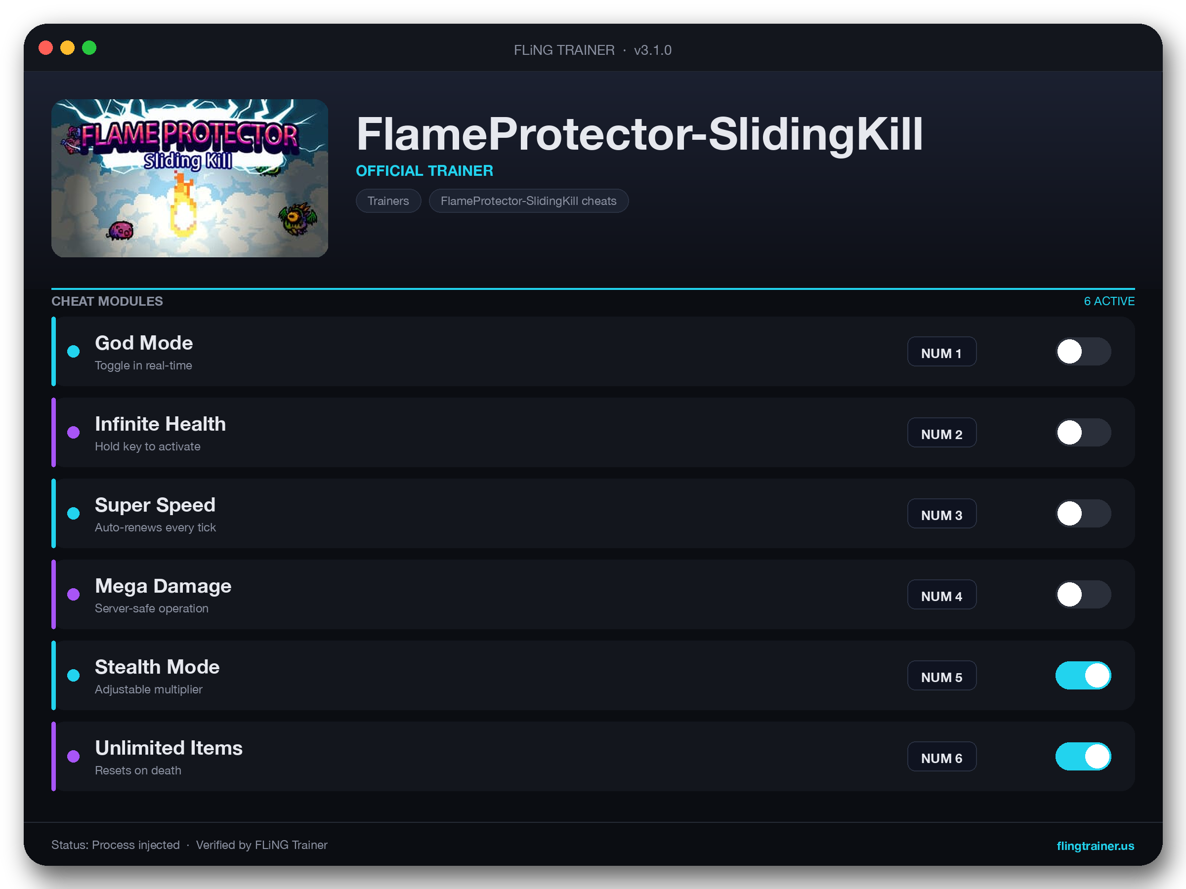 FlameProtector-SlidingKill Trainer interface