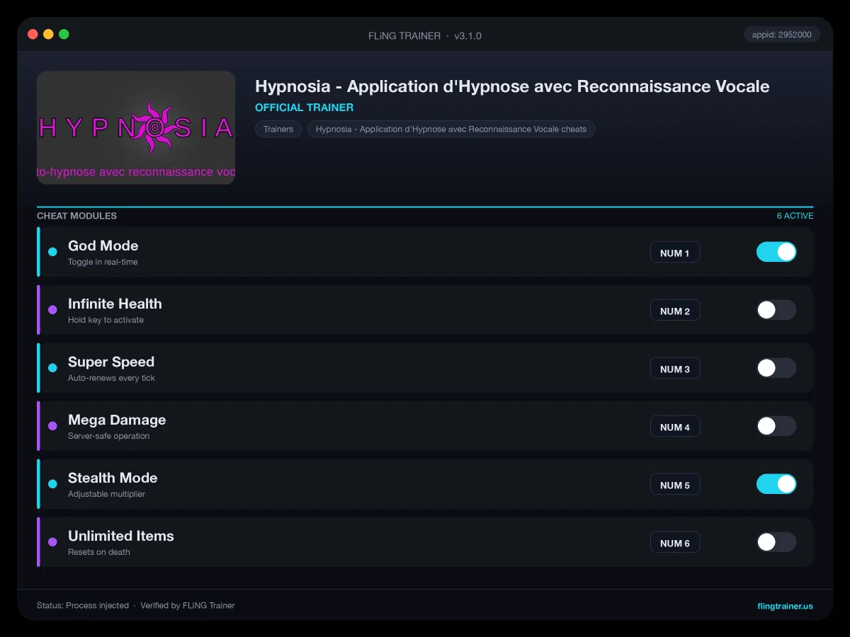 Hypnosia - Application d'Hypnose avec Reconnaissance Vocale Trainer interface
