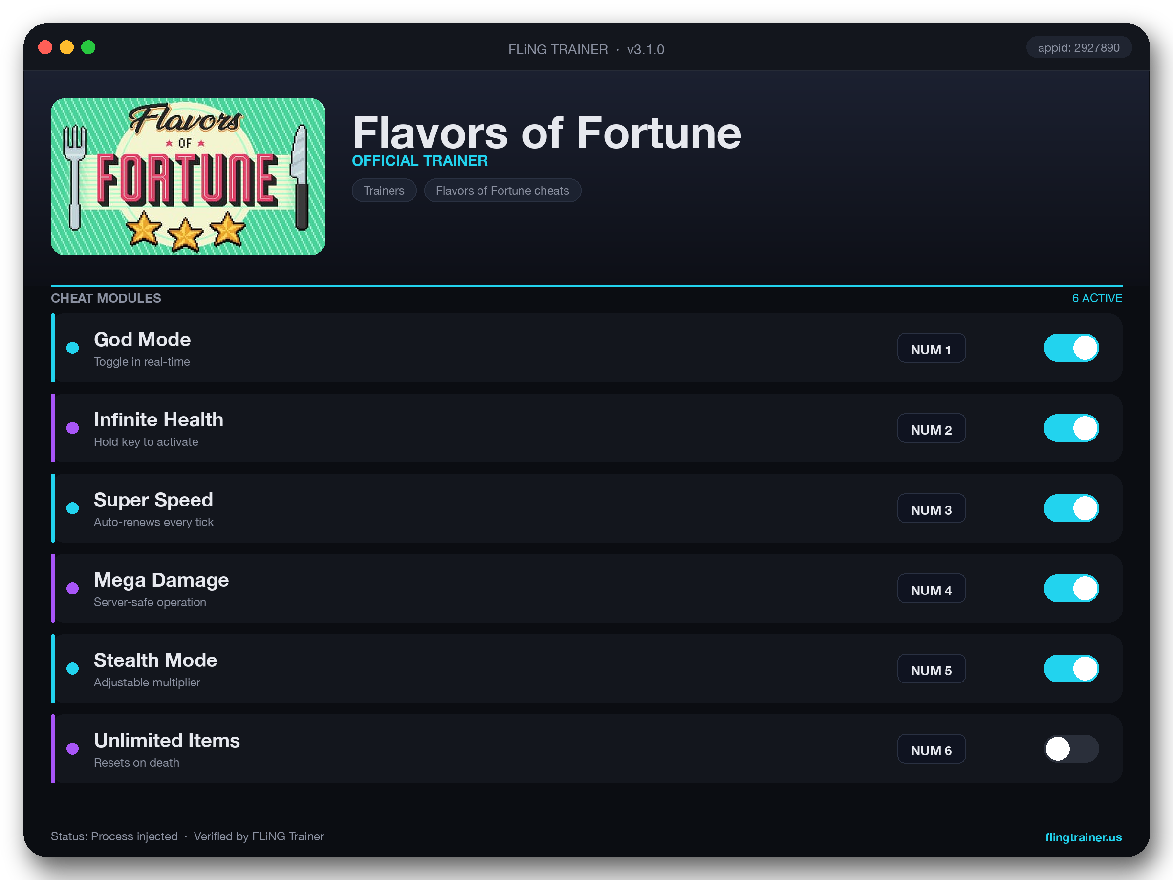 Flavors of Fortune Trainer interface