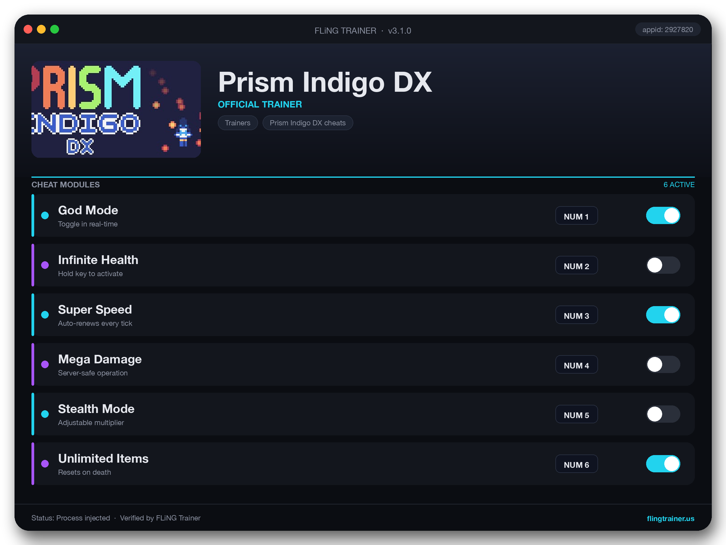 Prism Indigo DX Trainer interface