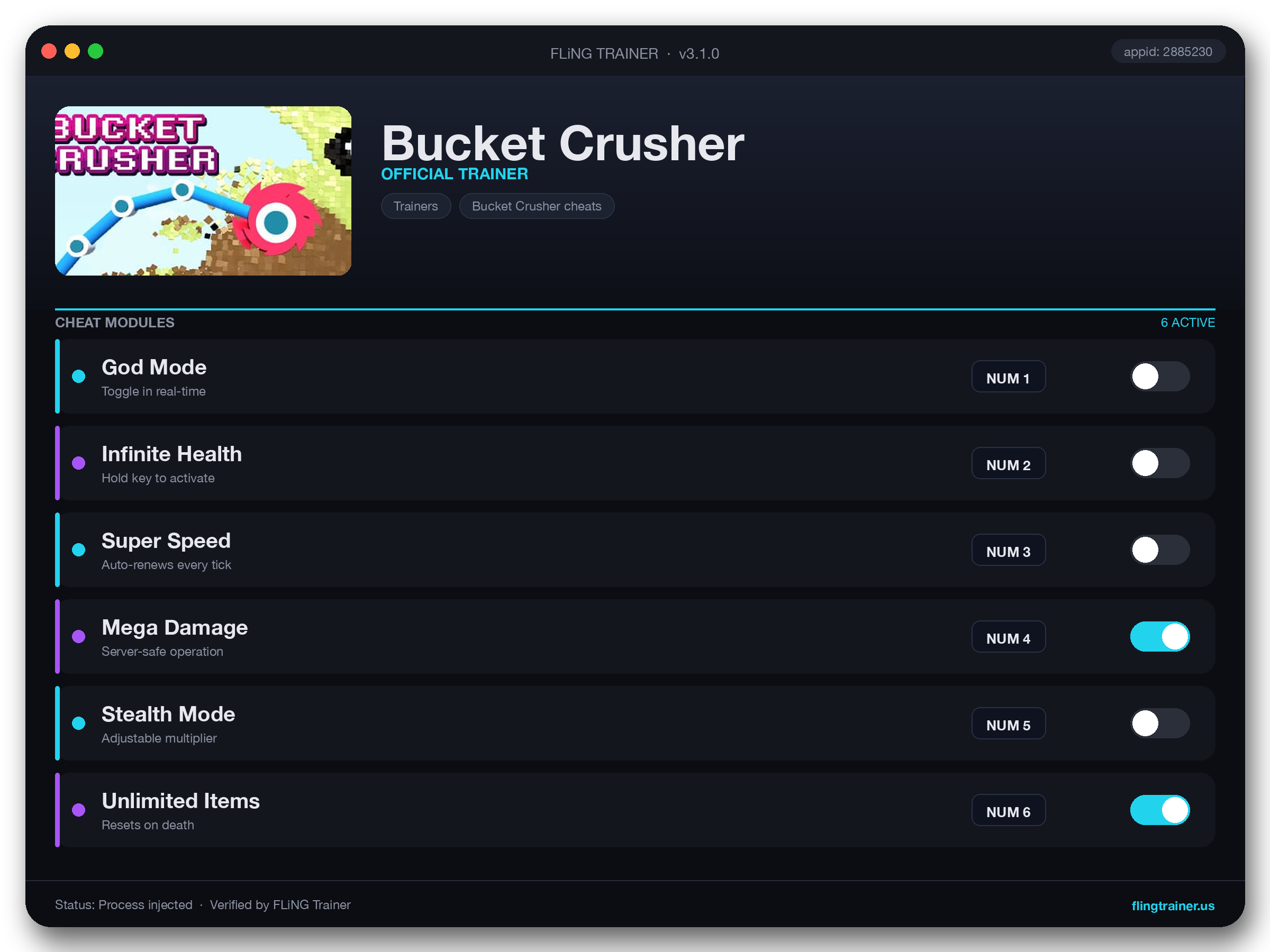 Bucket Crusher Trainer interface