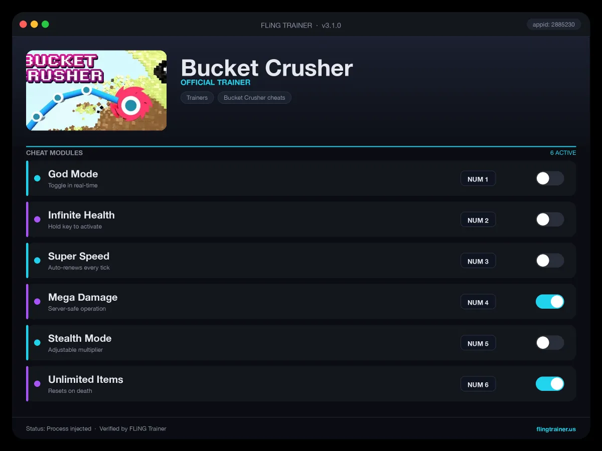 Bucket Crusher Trainer interface