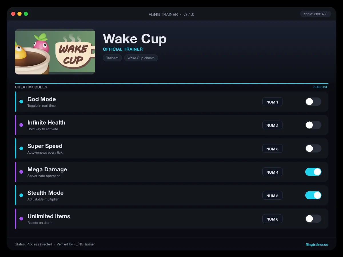Wake Cup Trainer interface