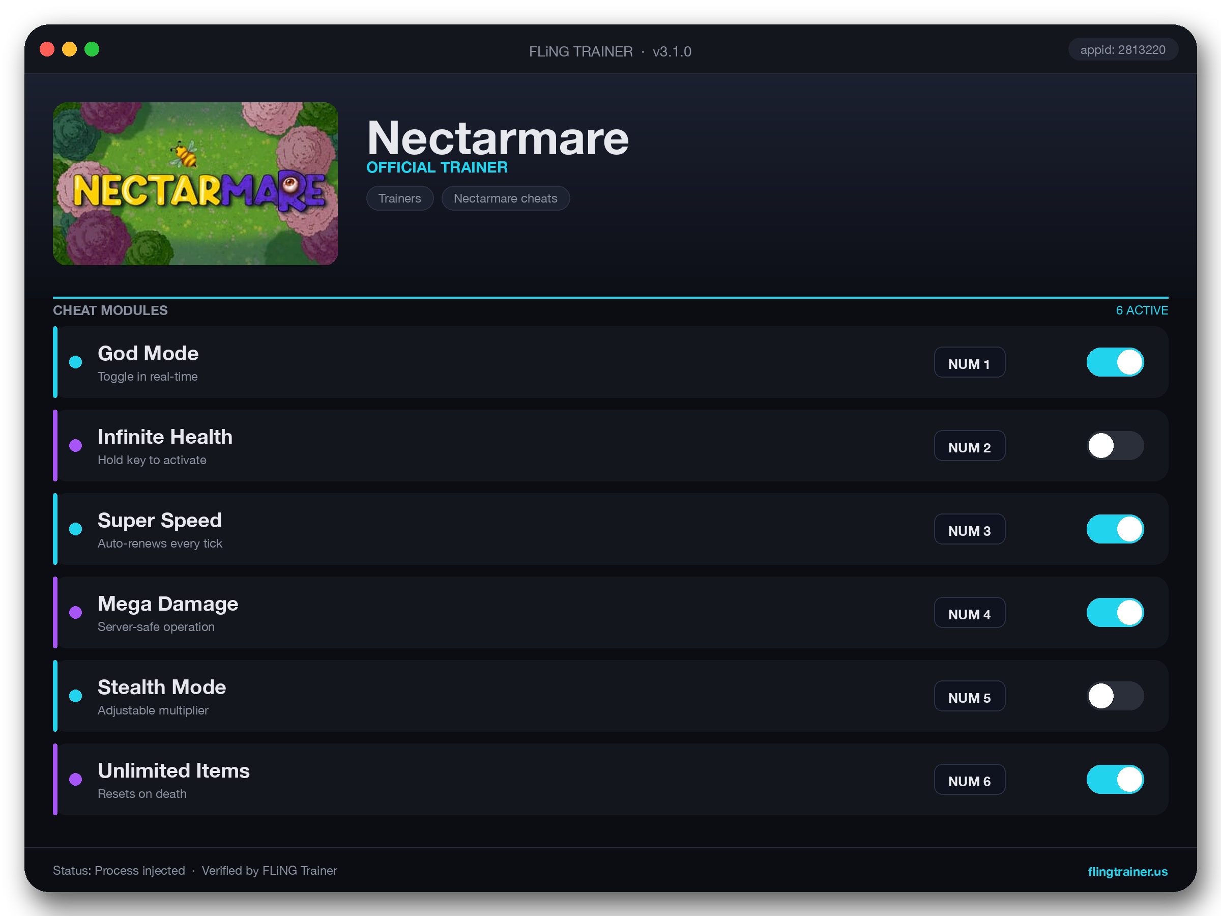 Nectarmare Trainer interface
