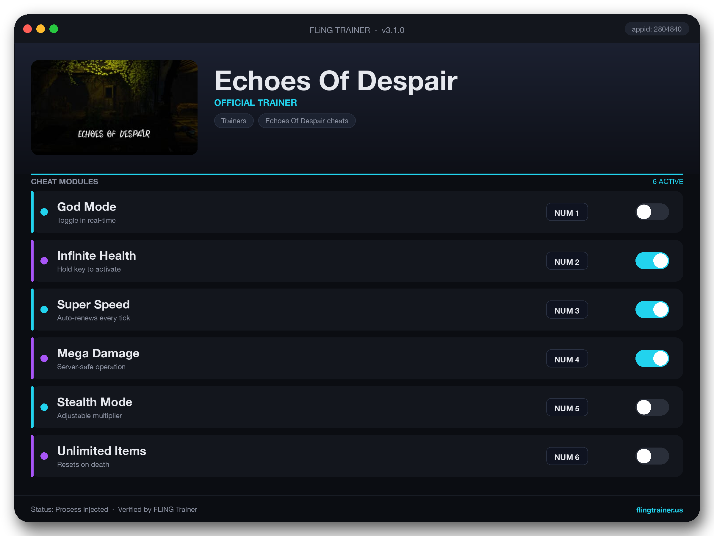Echoes Of Despair Trainer interface