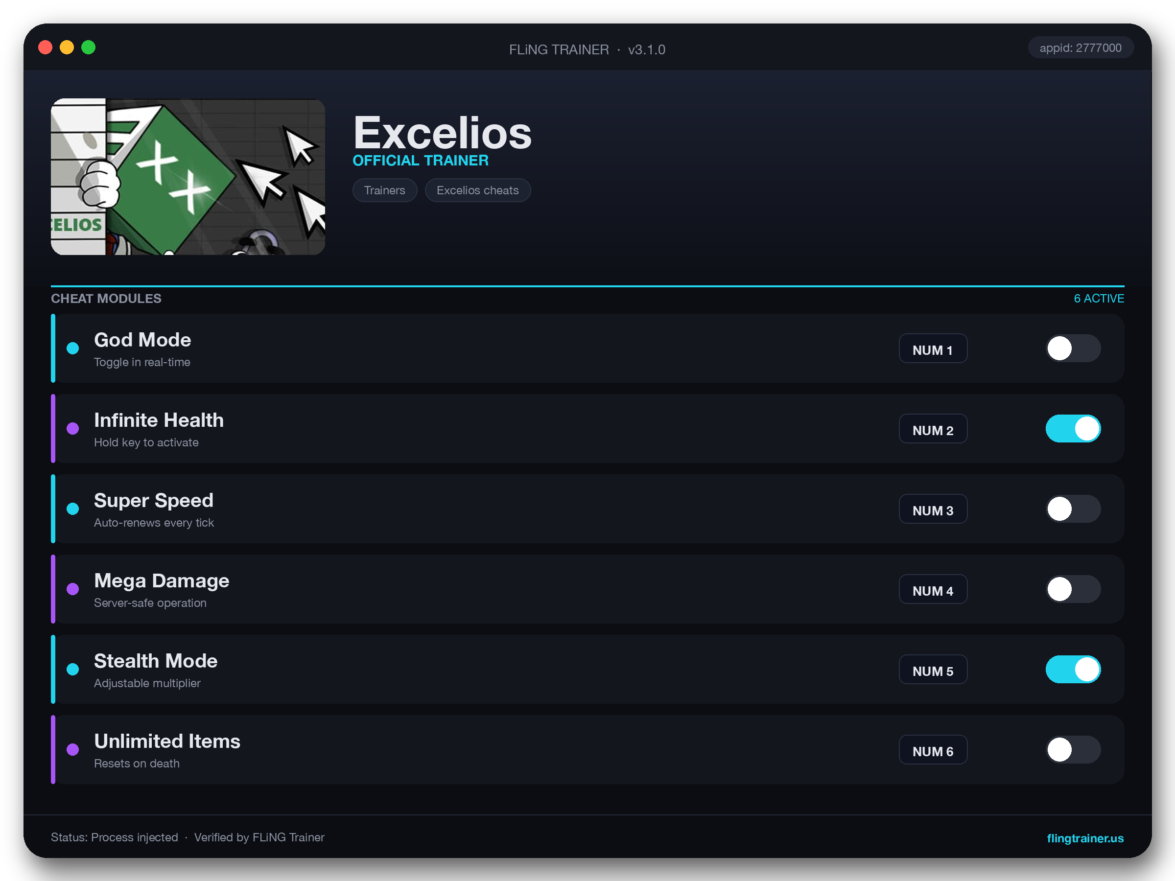 Excelios Trainer interface