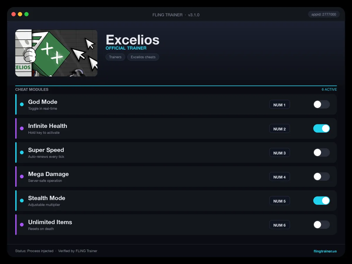 Excelios Trainer interface