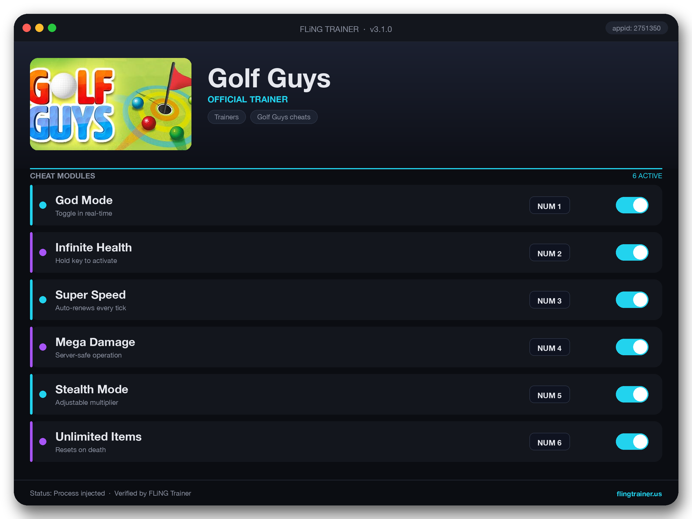 Golf Guys Trainer interface