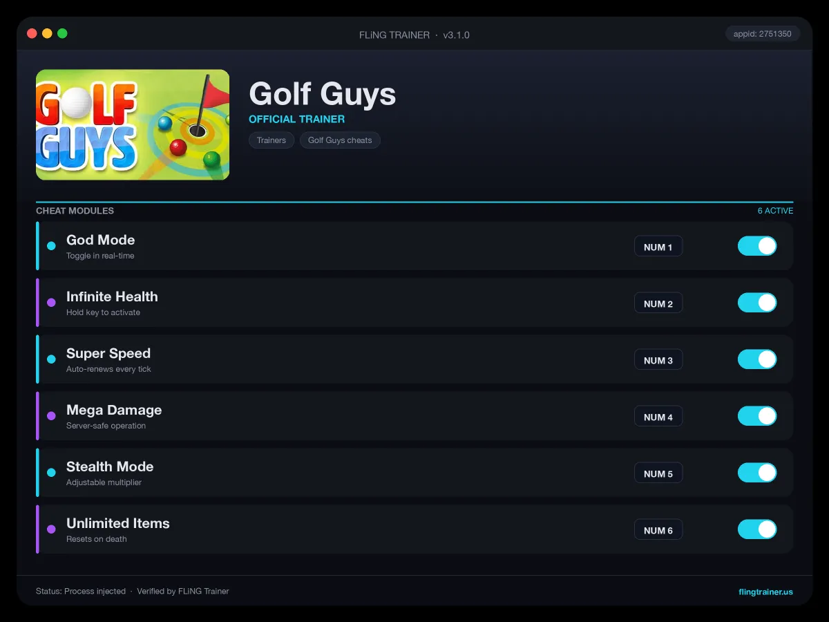 Golf Guys Trainer interface