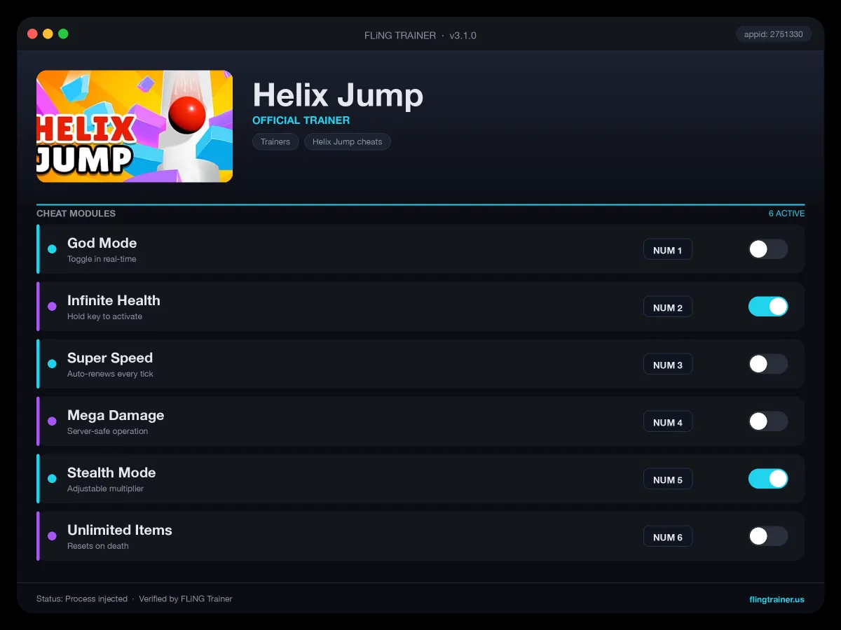 Helix Jump Trainer interface