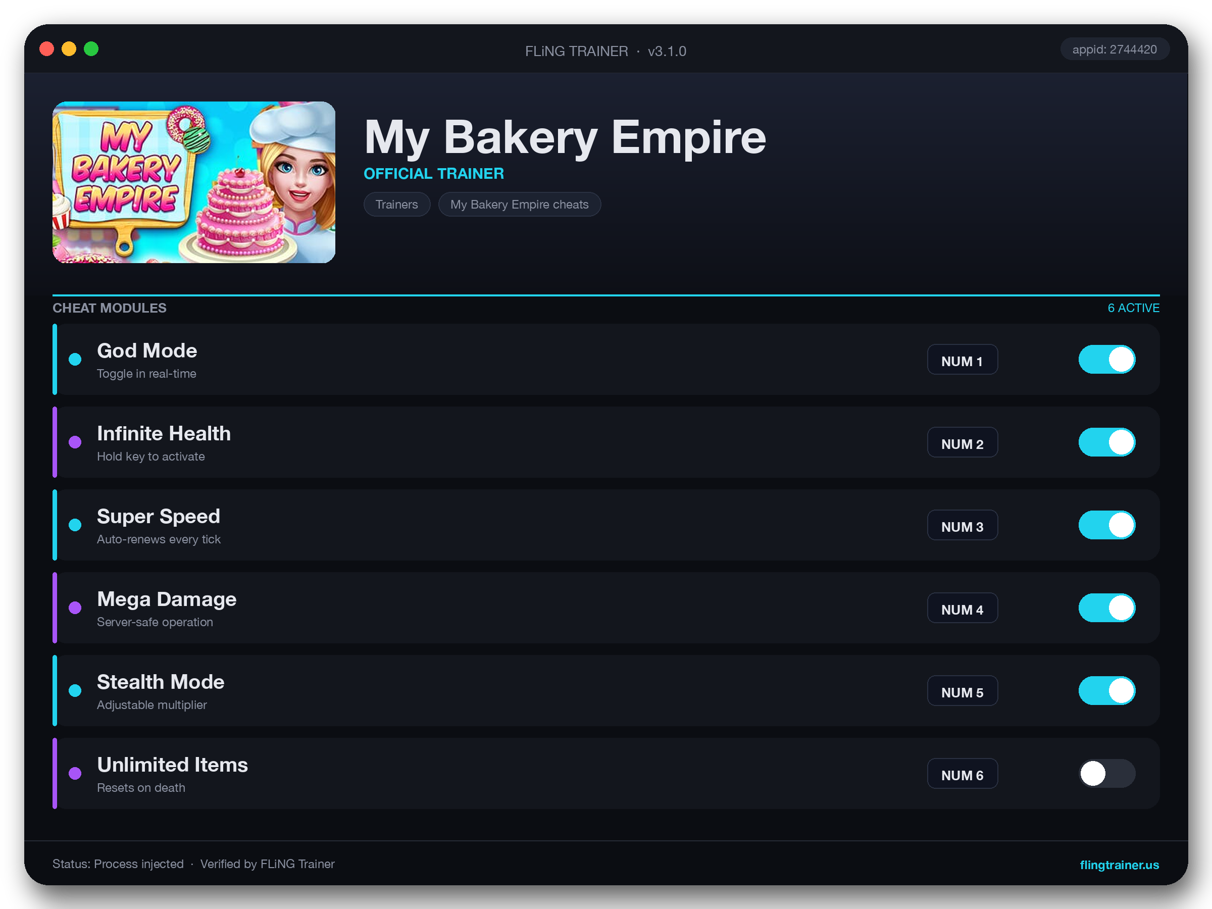 My Bakery Empire Trainer interface