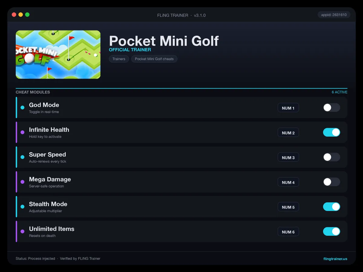 Pocket Mini Golf Trainer interface