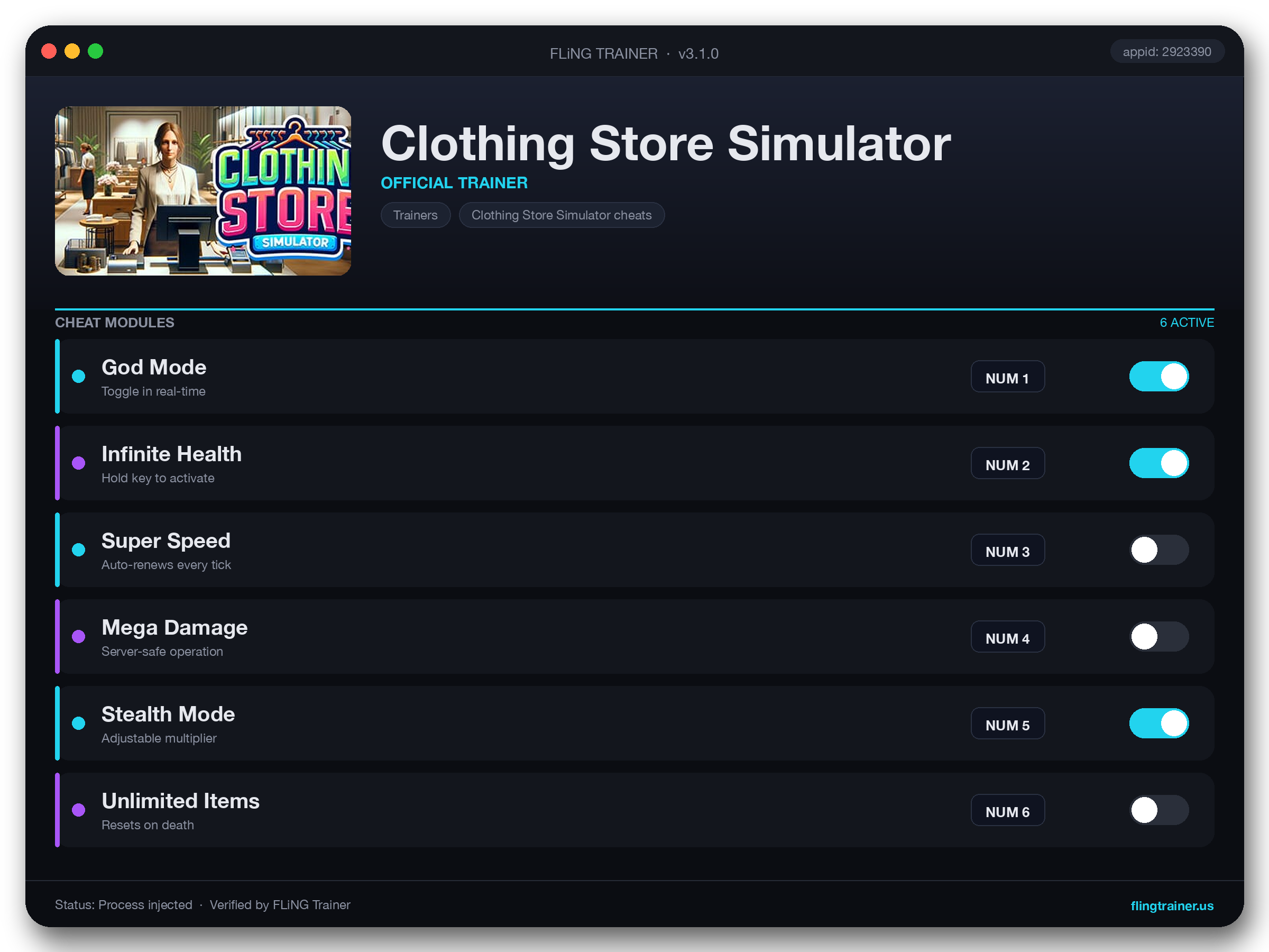 Clothing Store Simulator Trainer interface