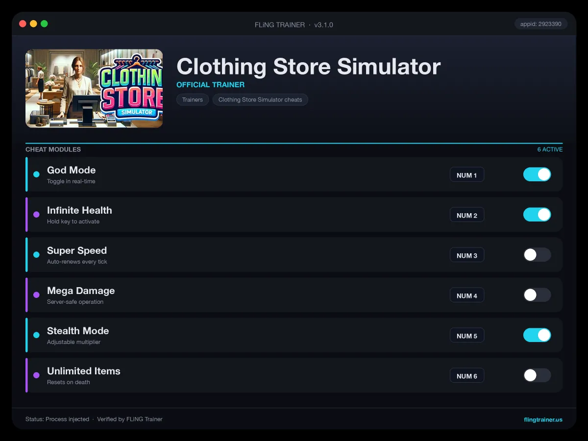 Clothing Store Simulator Trainer interface
