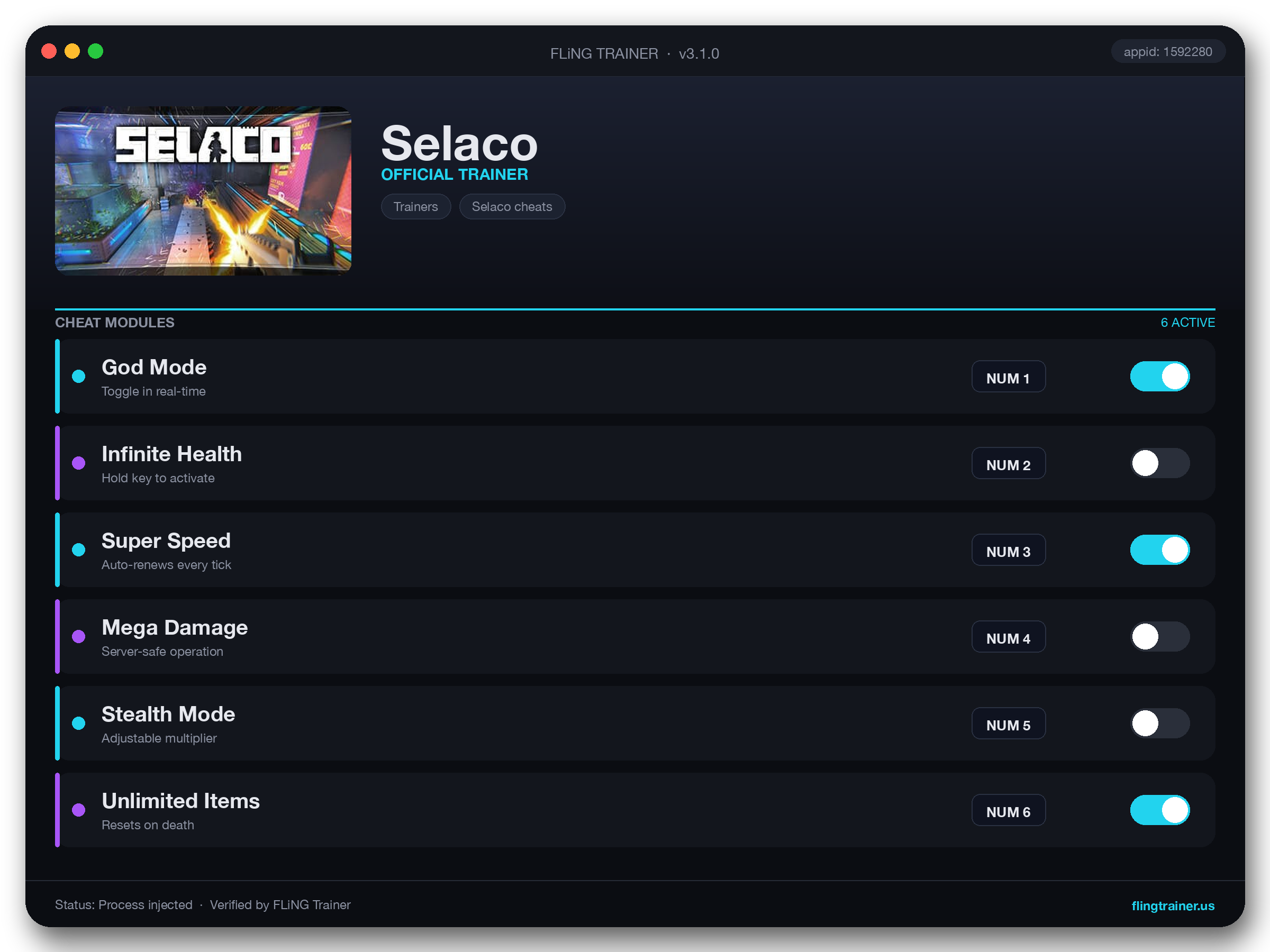 Selaco Trainer interface