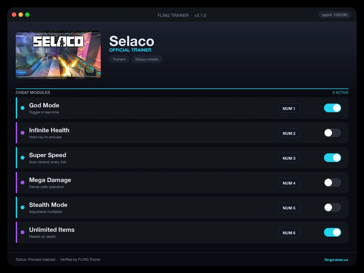 Selaco Trainer interface