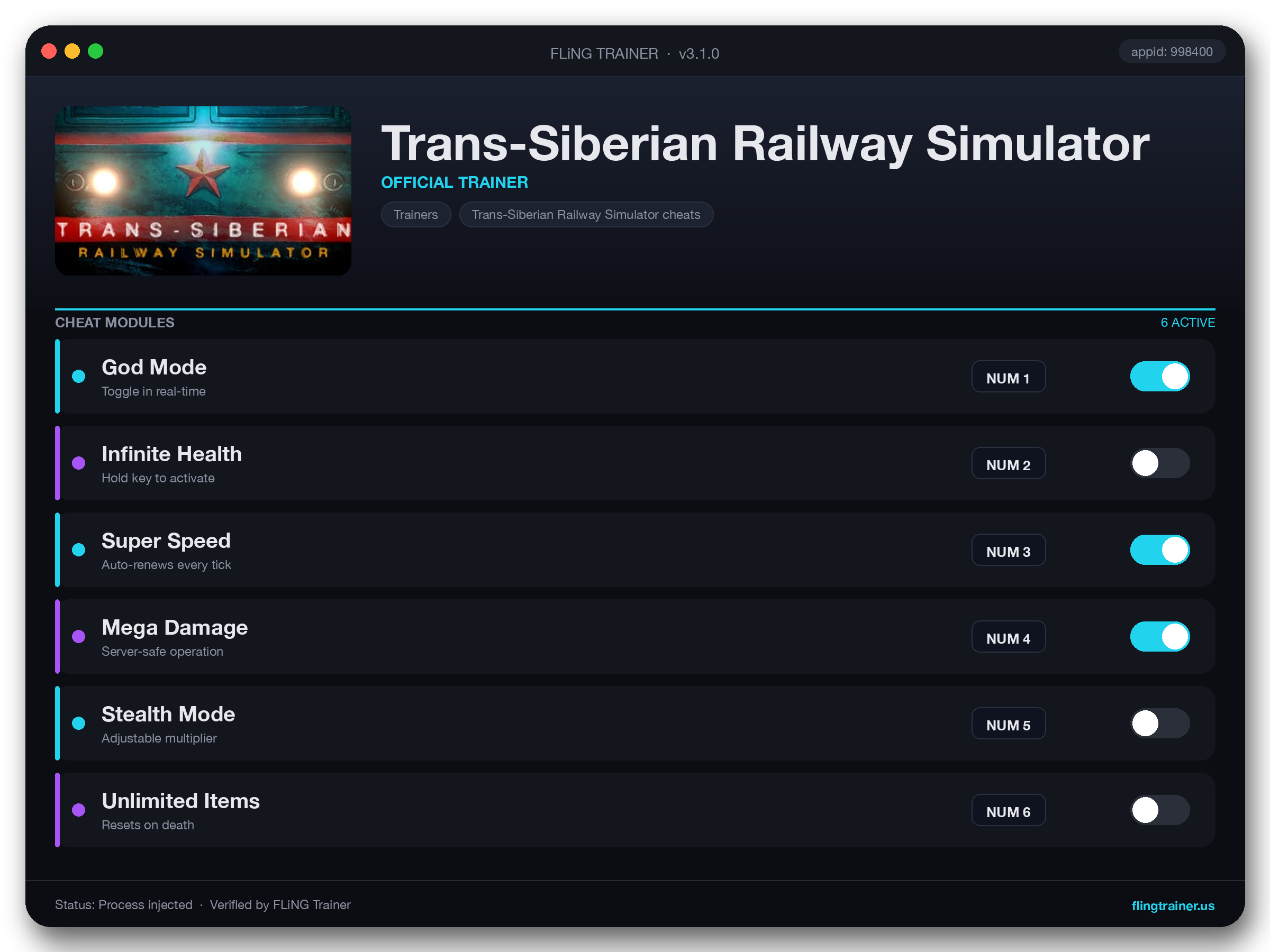 Trans-Siberian Railway Simulator Trainer interface
