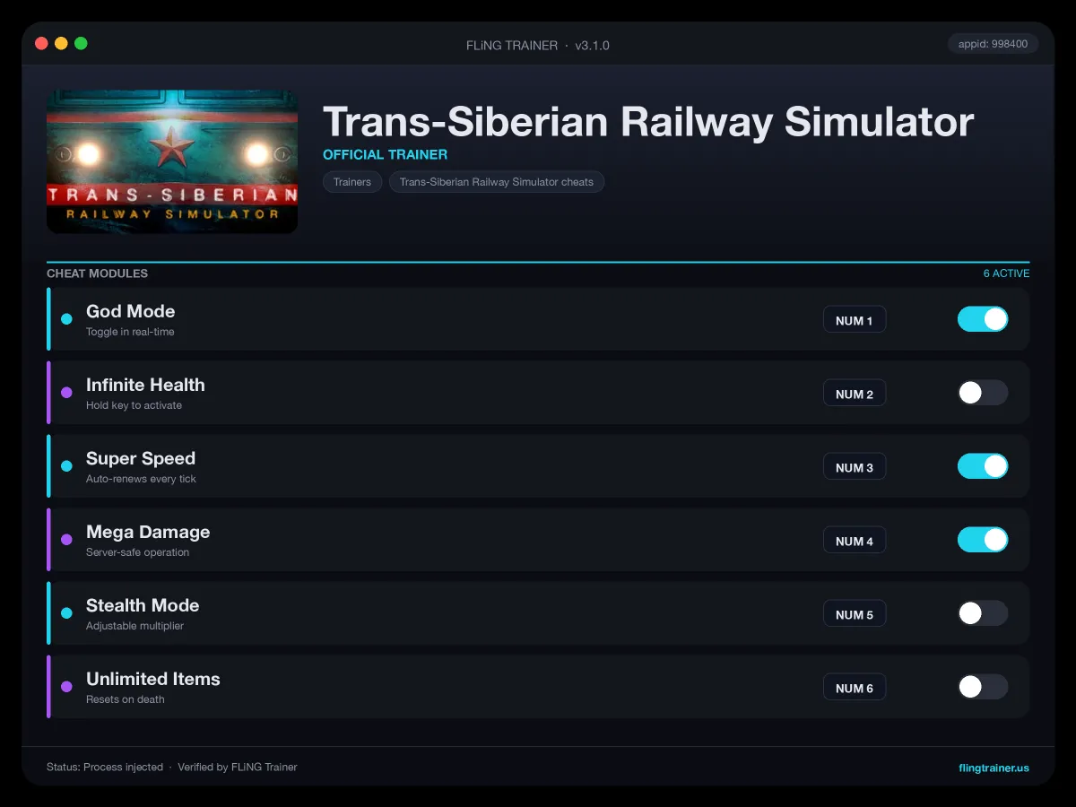 Trans-Siberian Railway Simulator Trainer interface