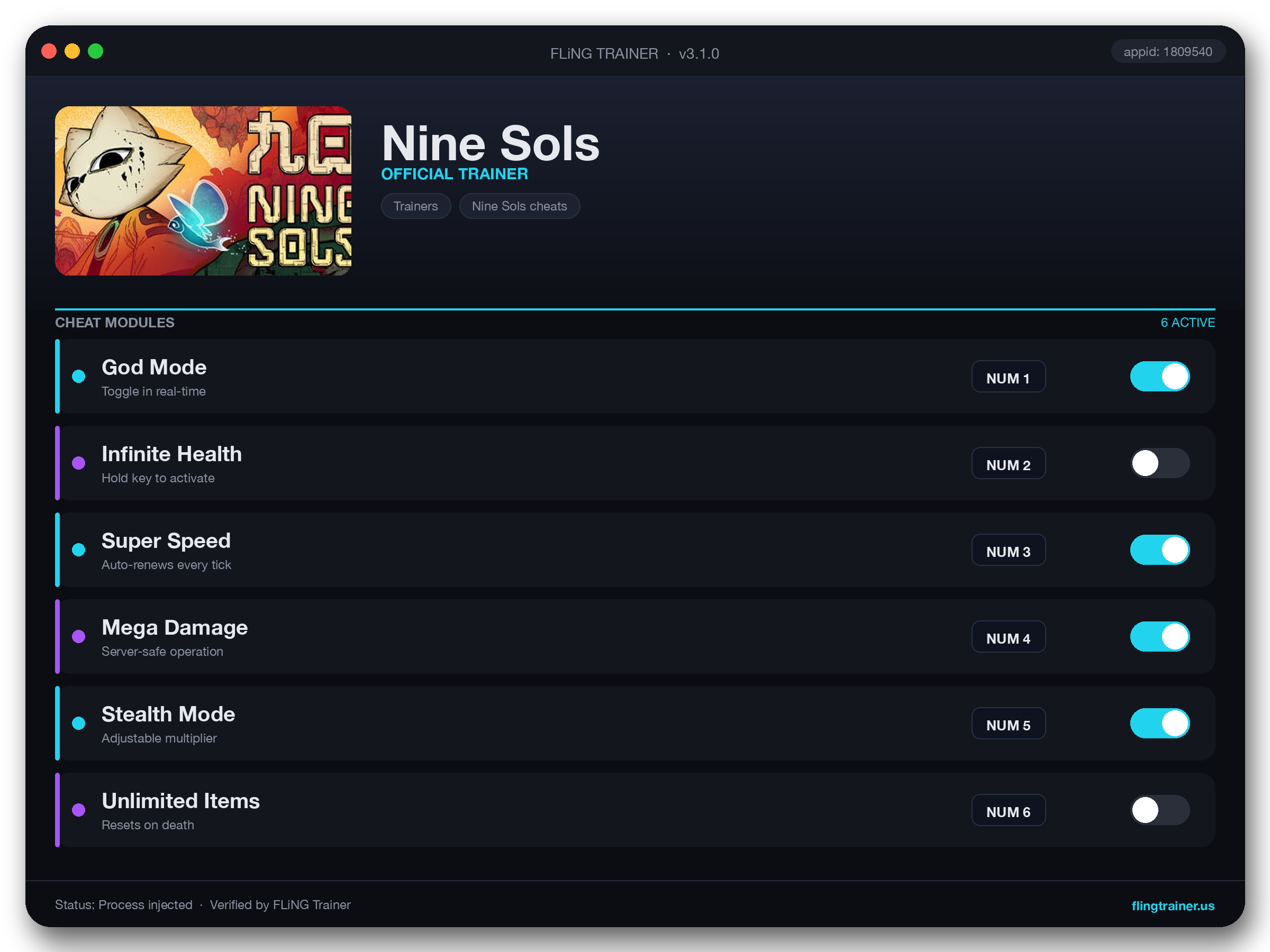 Nine Sols Trainer interface