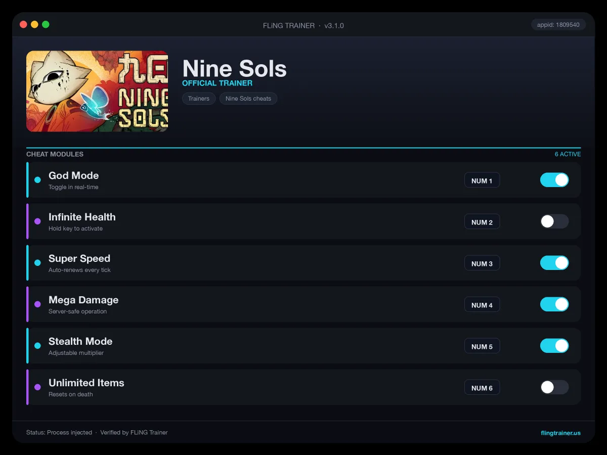 Nine Sols Trainer interface