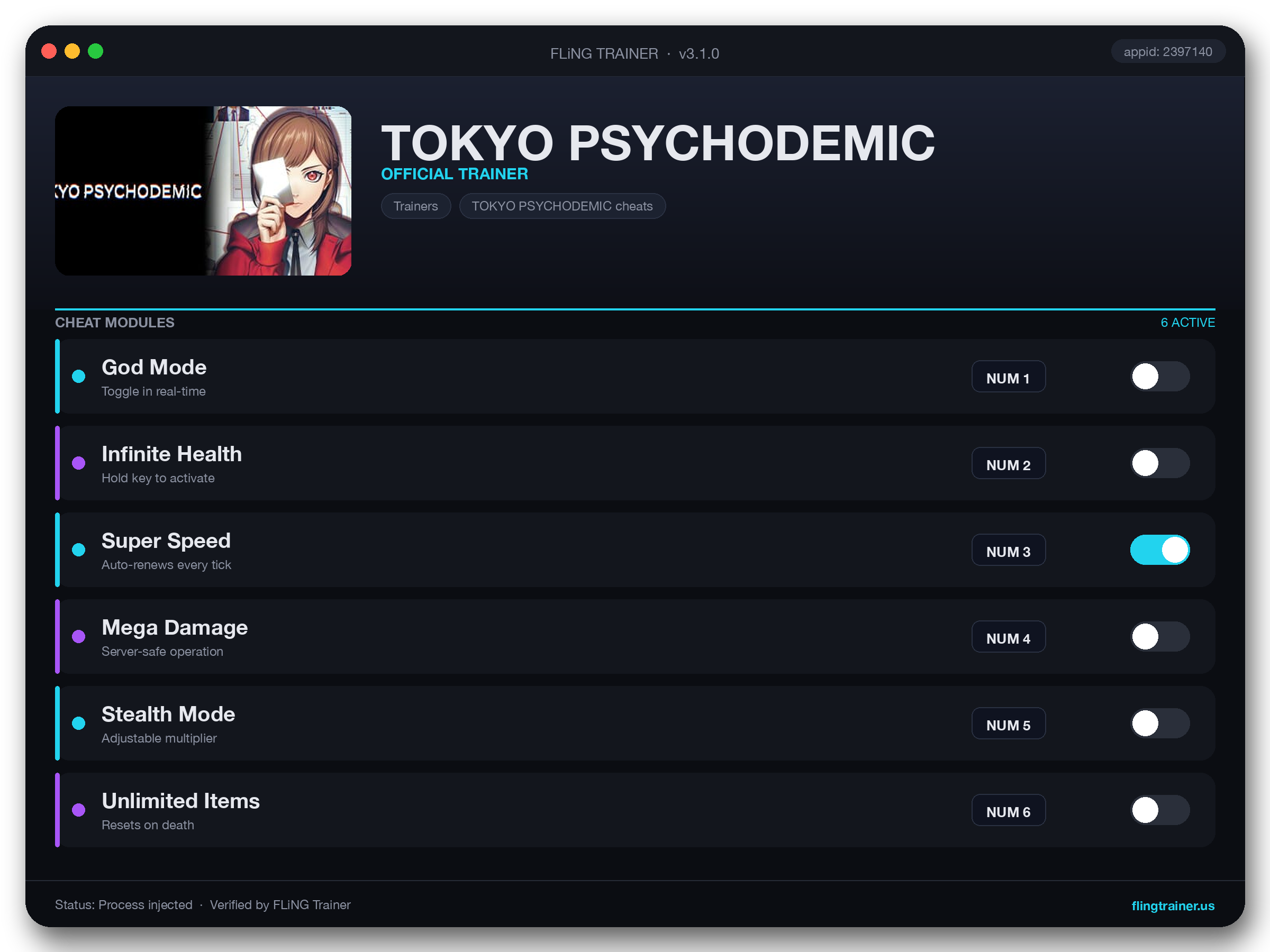 TOKYO PSYCHODEMIC Trainer interface