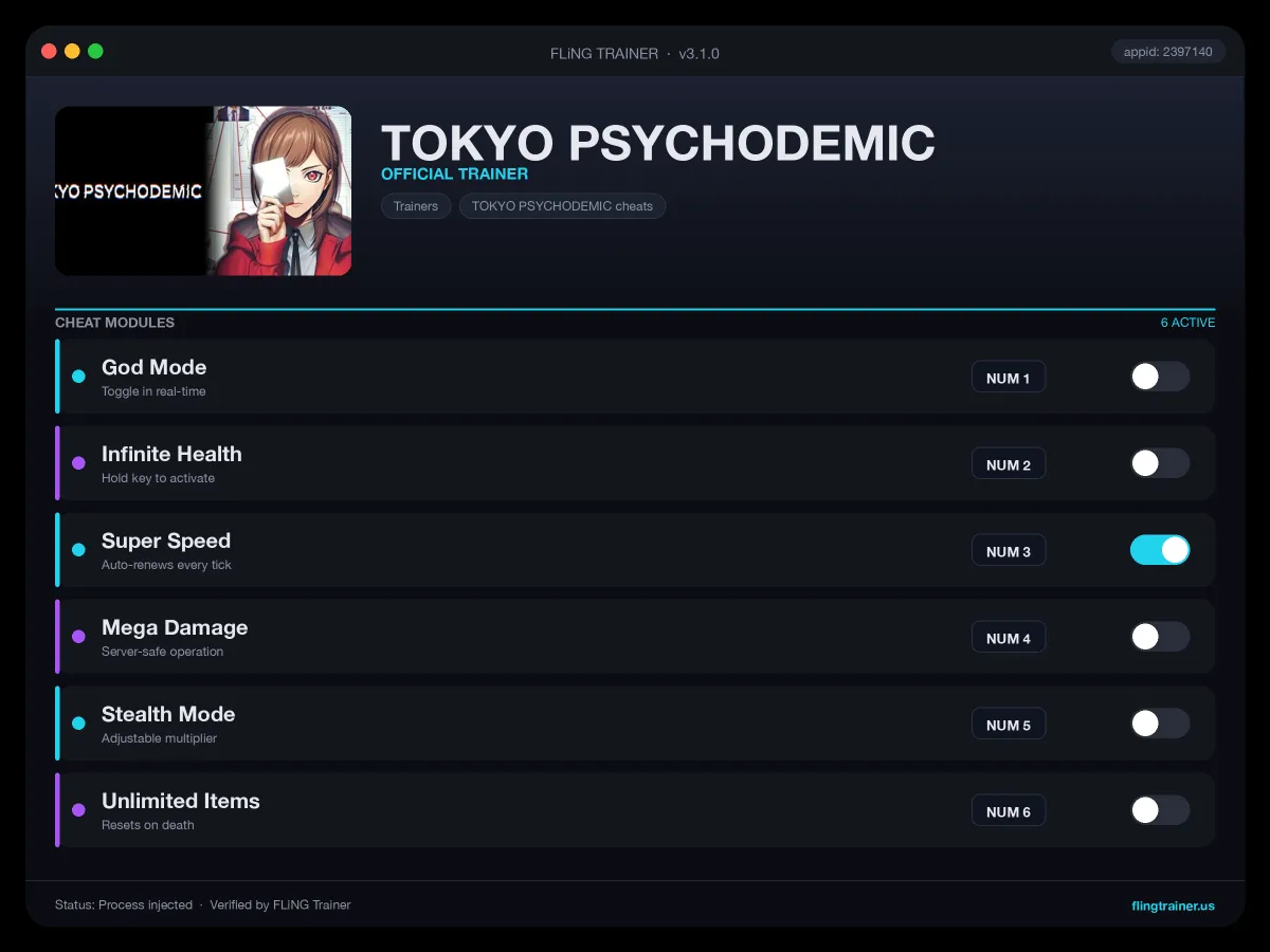 TOKYO PSYCHODEMIC Trainer interface