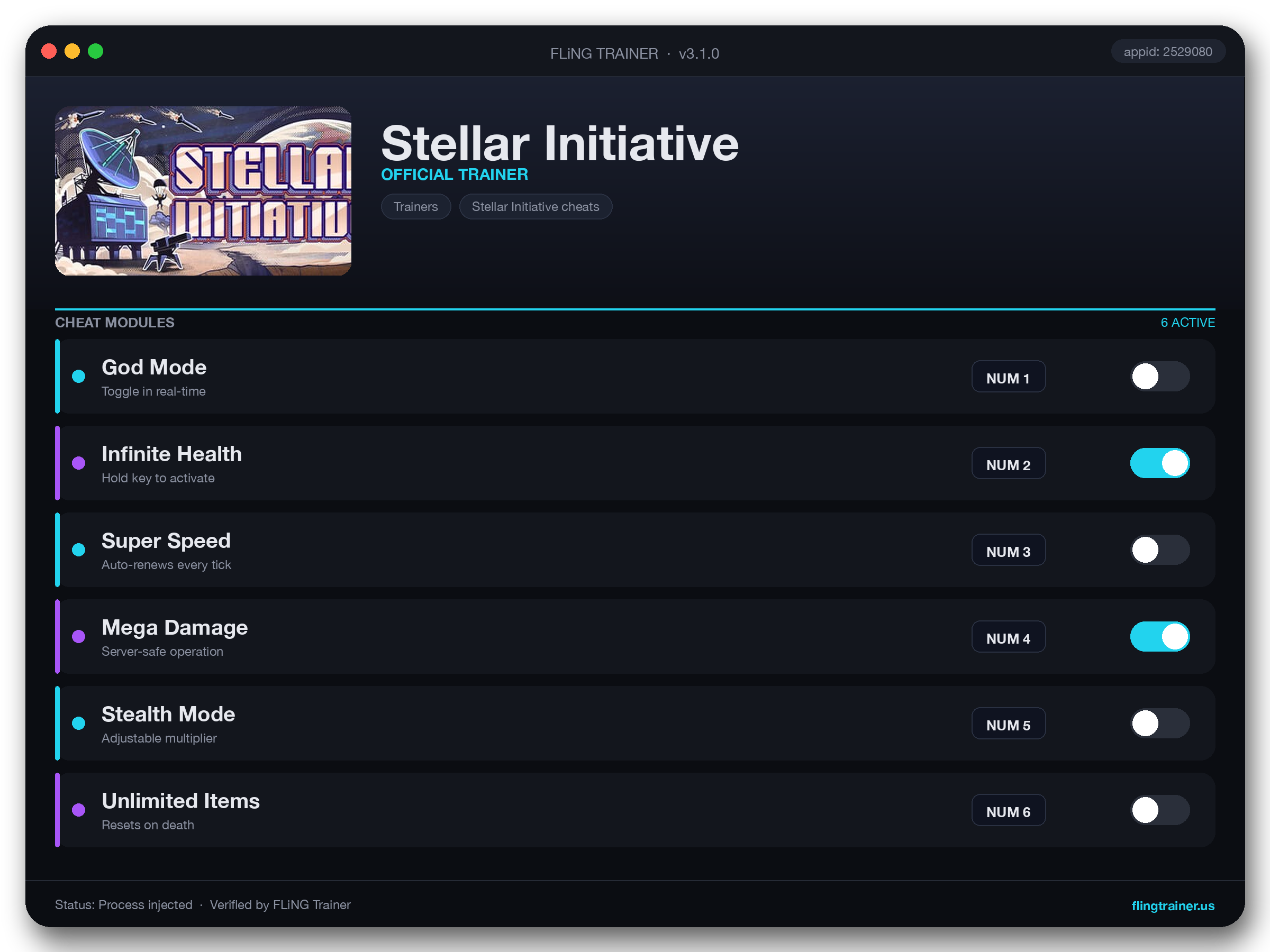 Stellar Initiative Trainer interface