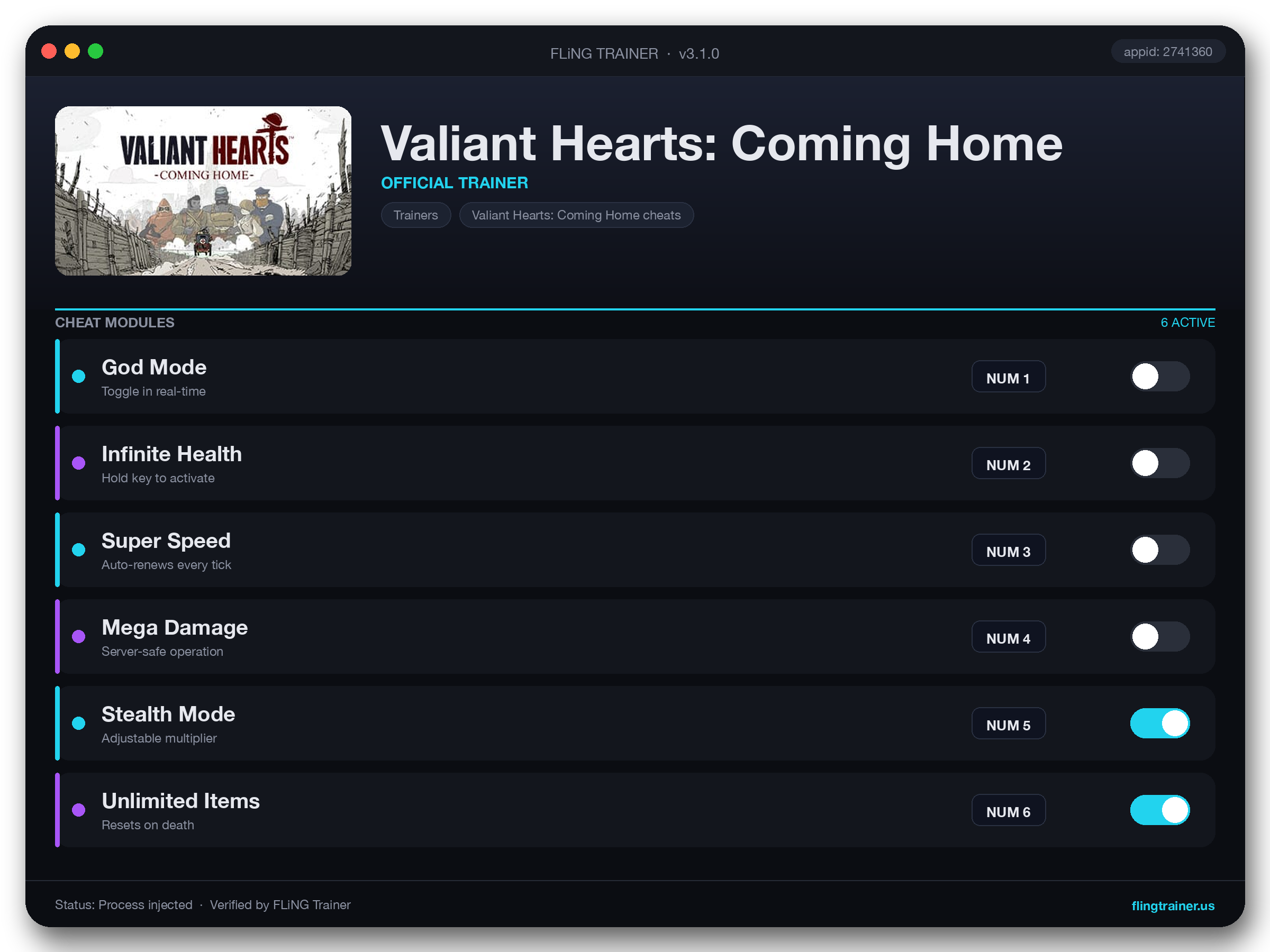 Valiant Hearts: Coming Home Trainer interface