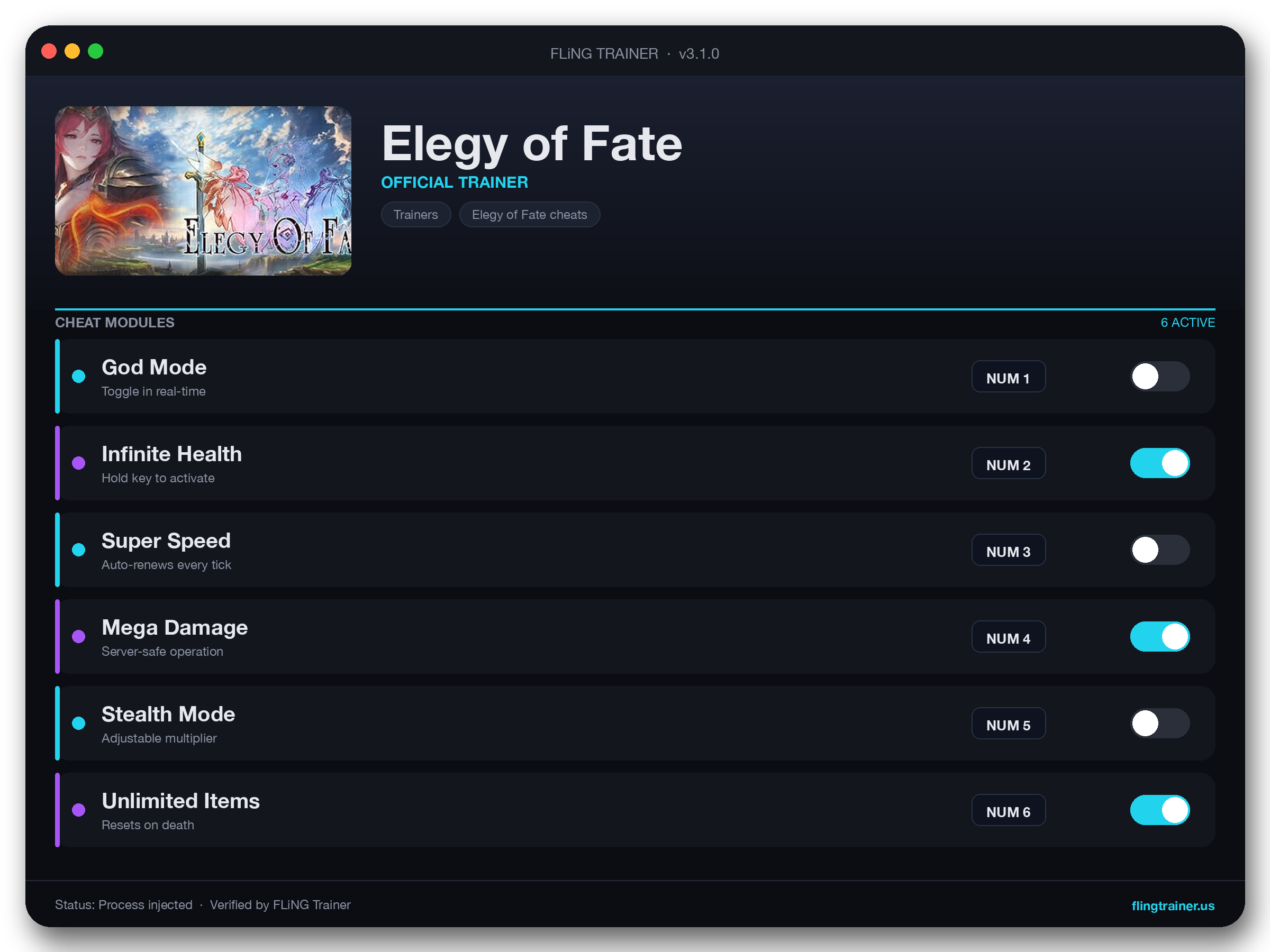 Elegy of Fate Trainer interface