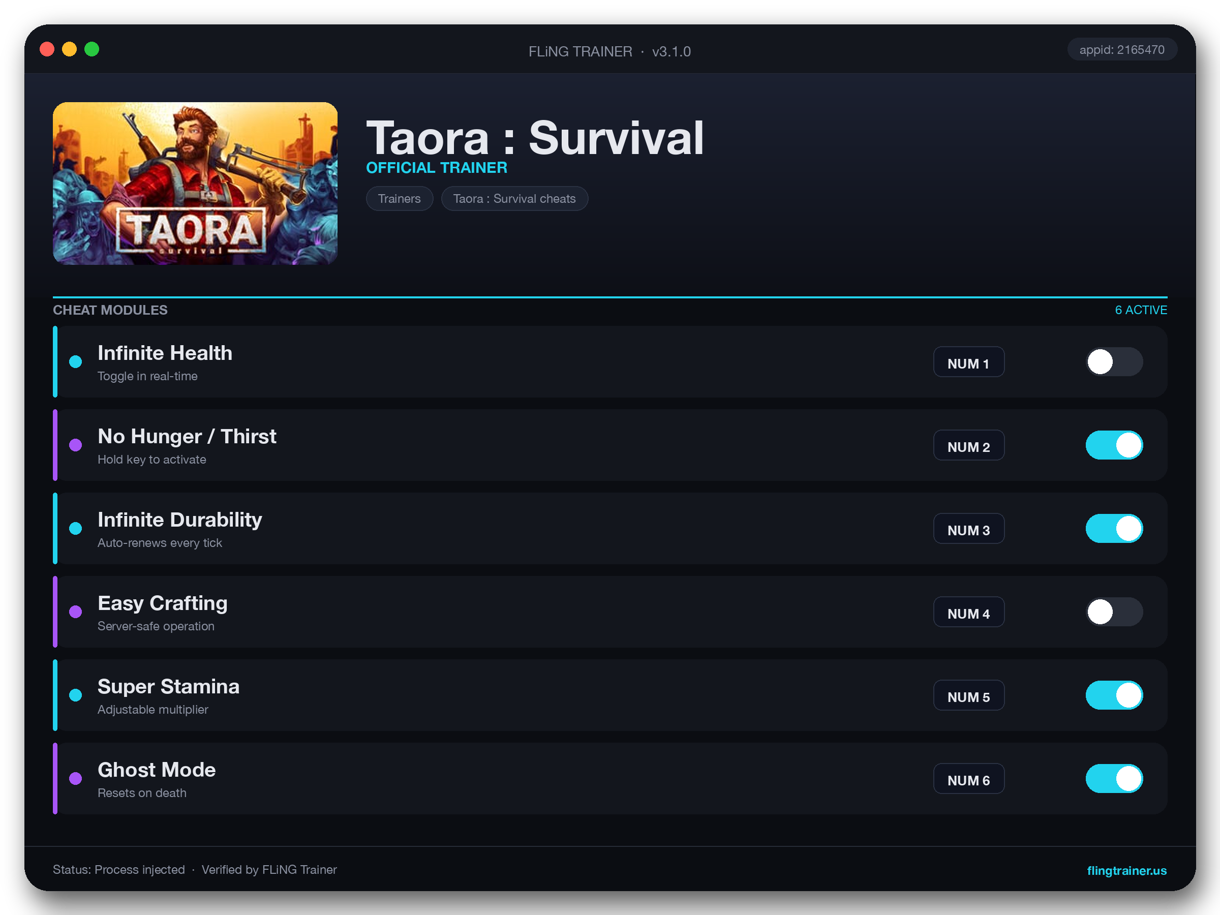 Taora : Survival Trainer interface