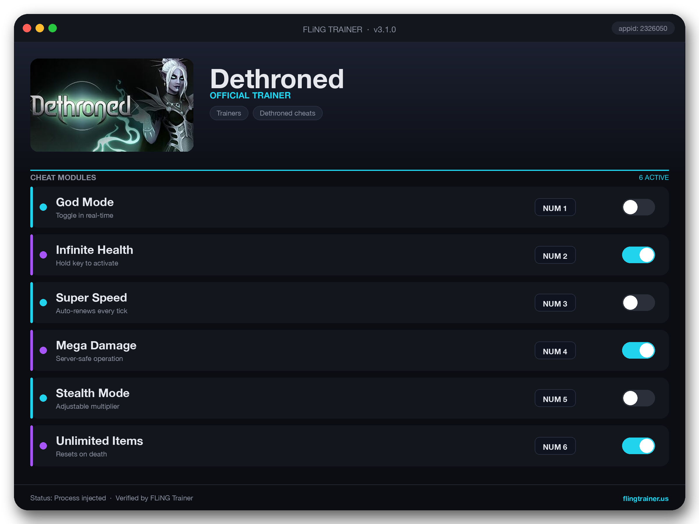 Dethroned Trainer interface