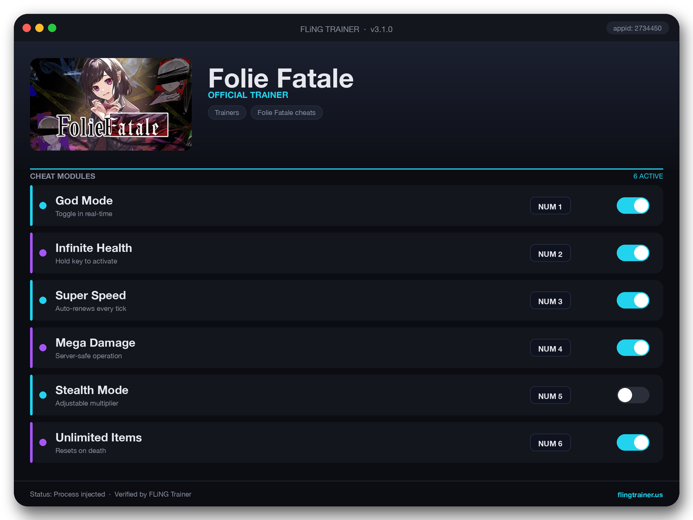 Folie Fatale Trainer interface