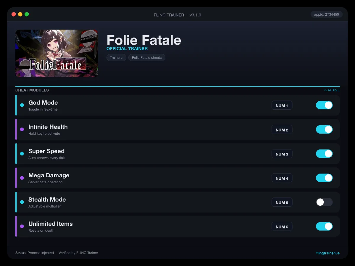 Folie Fatale Trainer interface