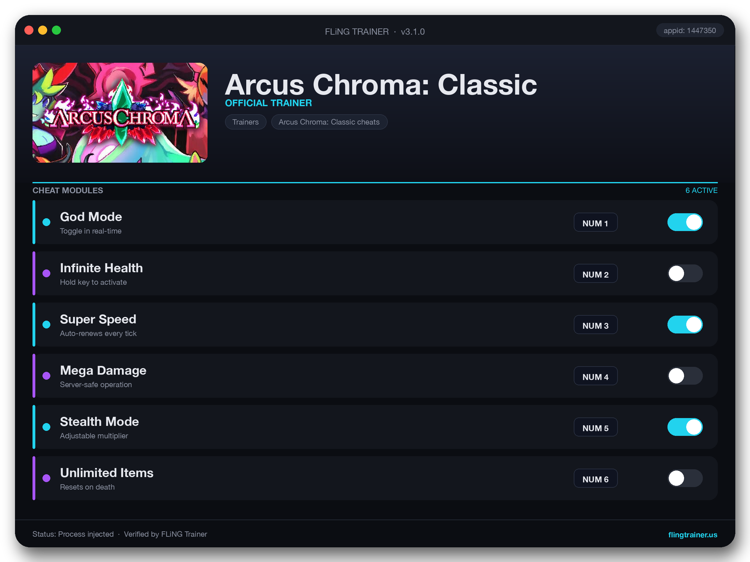 Arcus Chroma: Classic Trainer interface