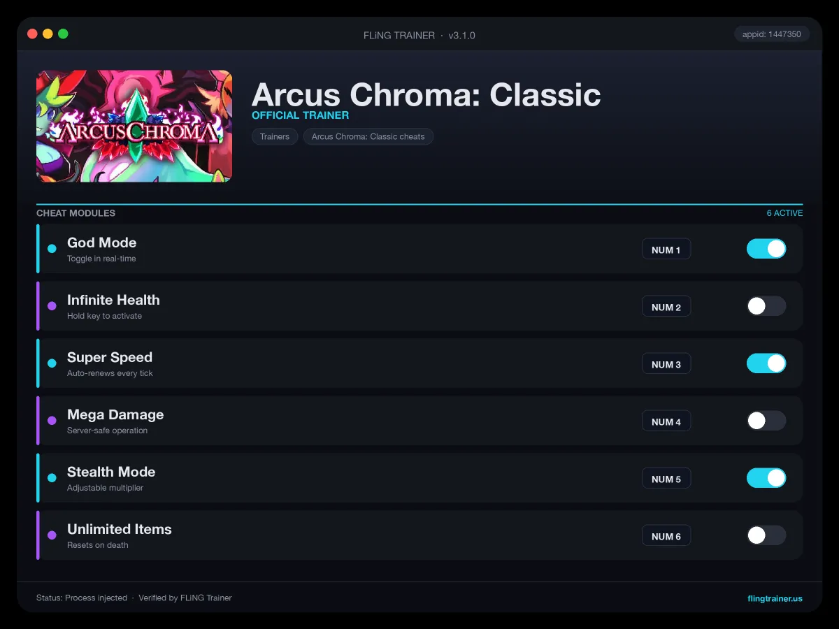 Arcus Chroma: Classic Trainer interface