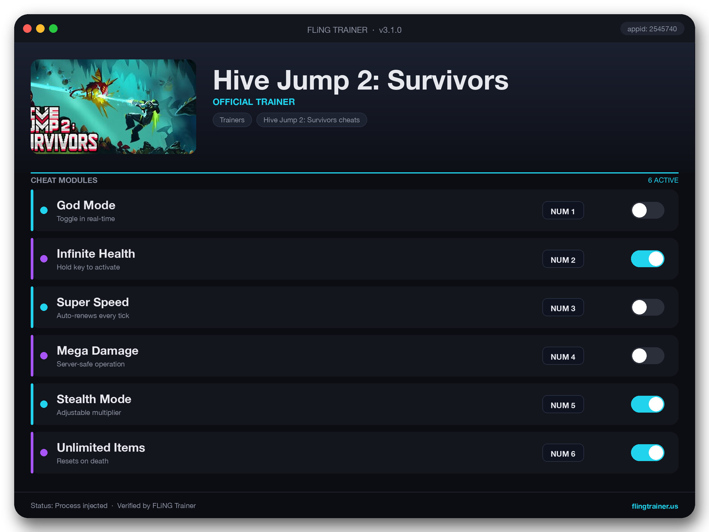 Hive Jump 2: Survivors Trainer interface
