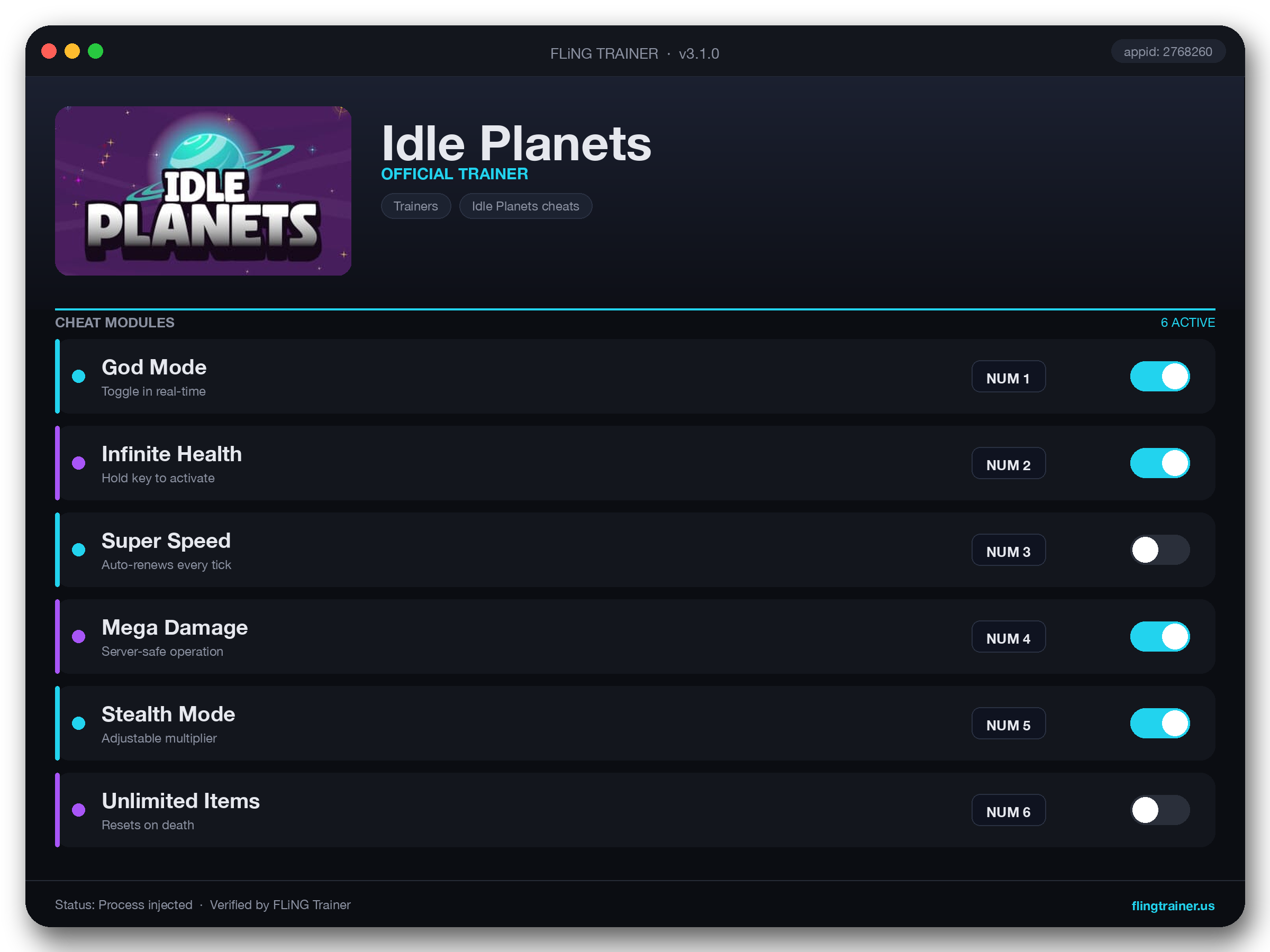 Idle Planets Trainer interface