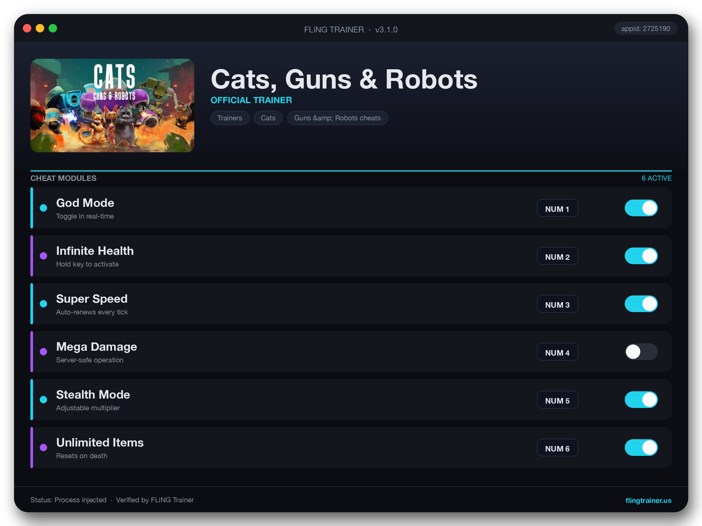Cats, Guns & Robots Trainer interface