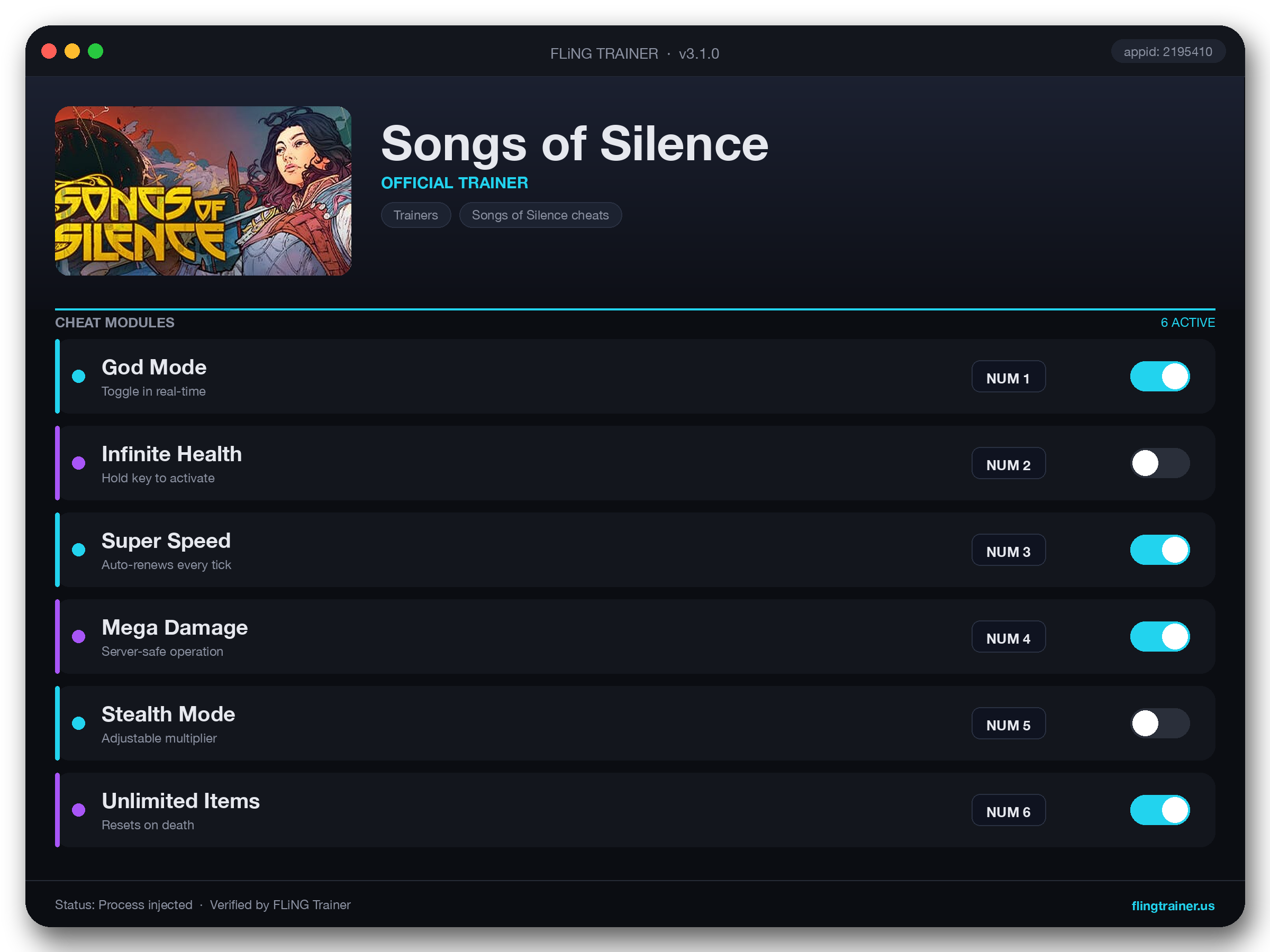 Songs of Silence Trainer interface
